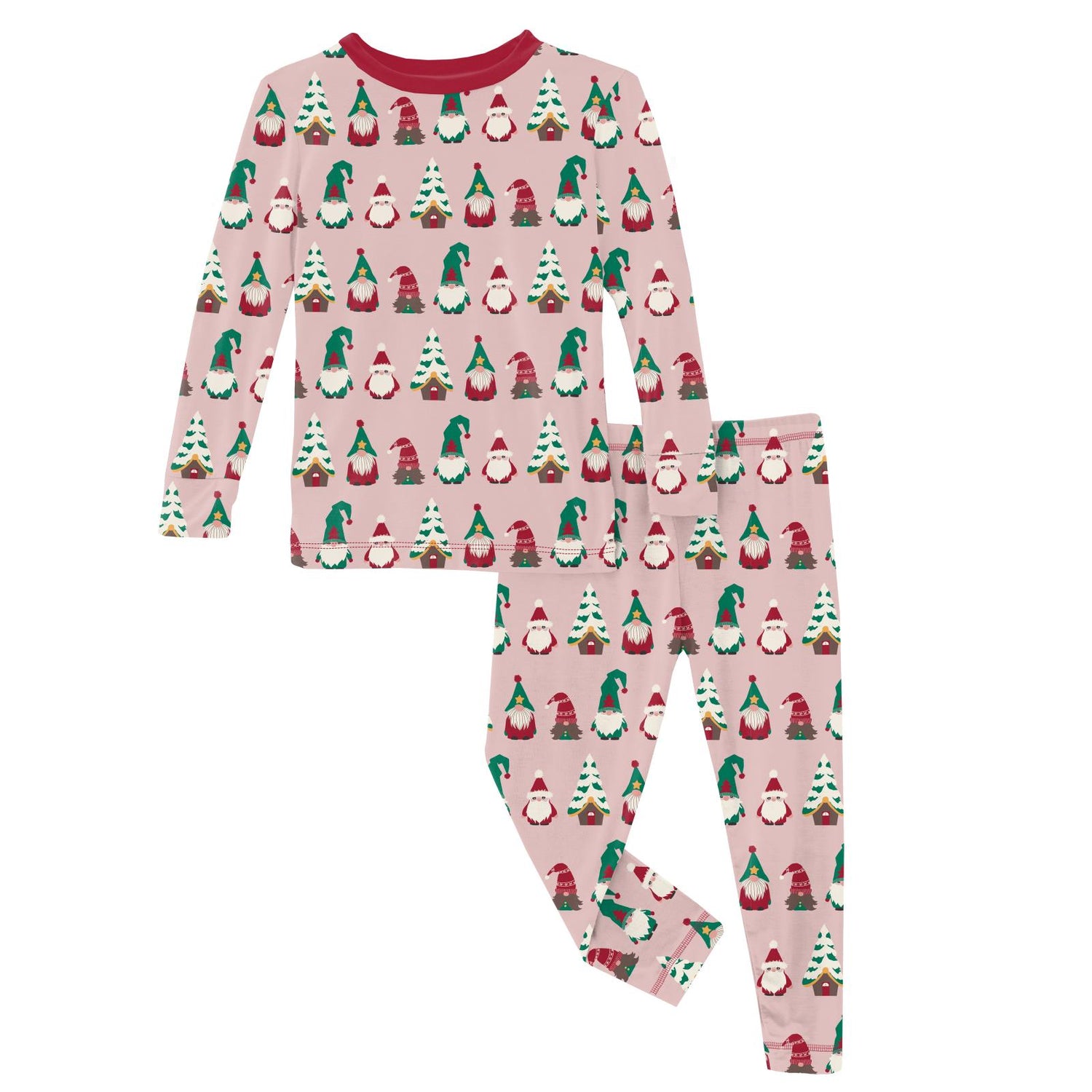 Print Long Sleeve Pajama Set in Baby Rose Gnomes (341323)