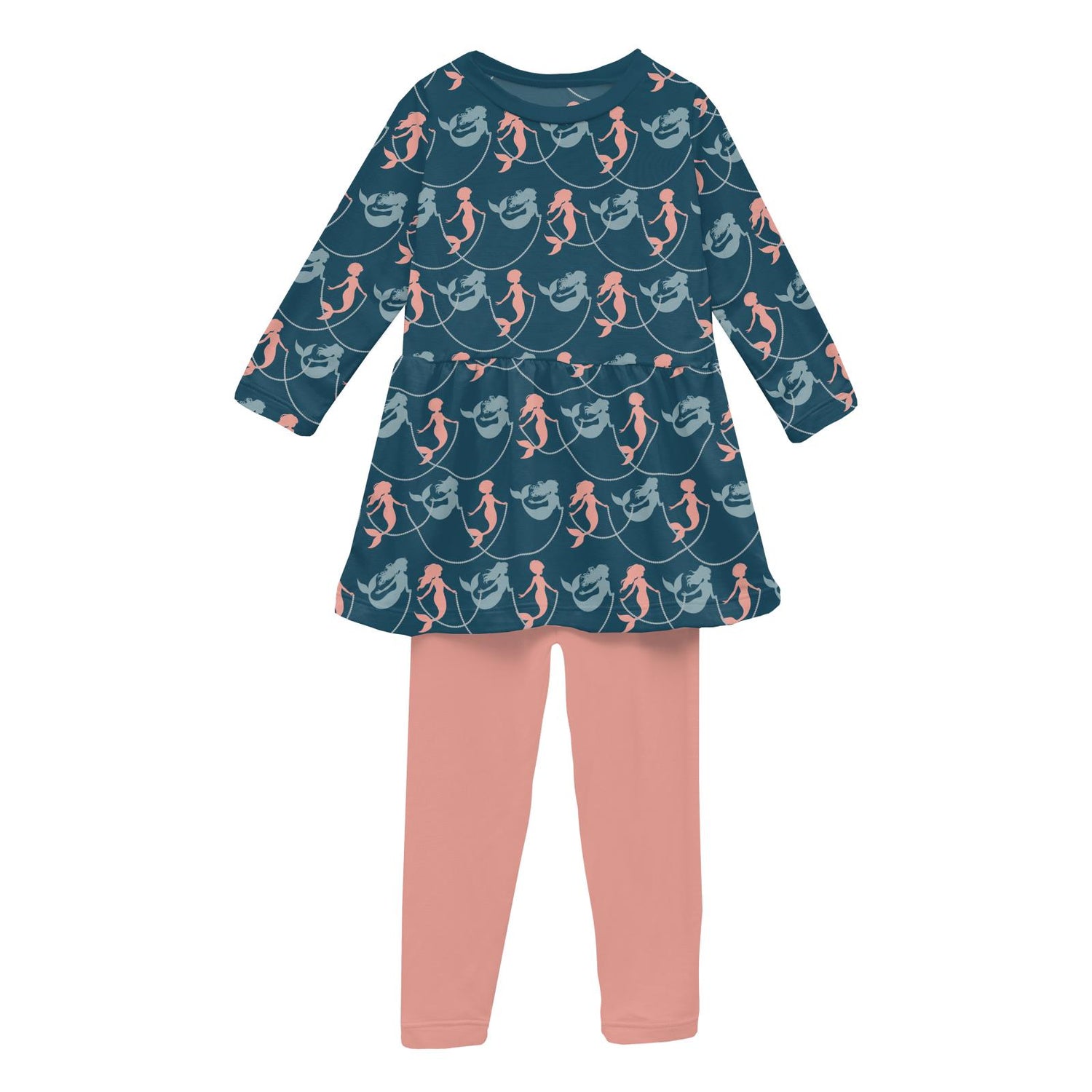 Print Long Sleeve Playtime Outfit Set in Peacock Mermaids & Pearls (358919)