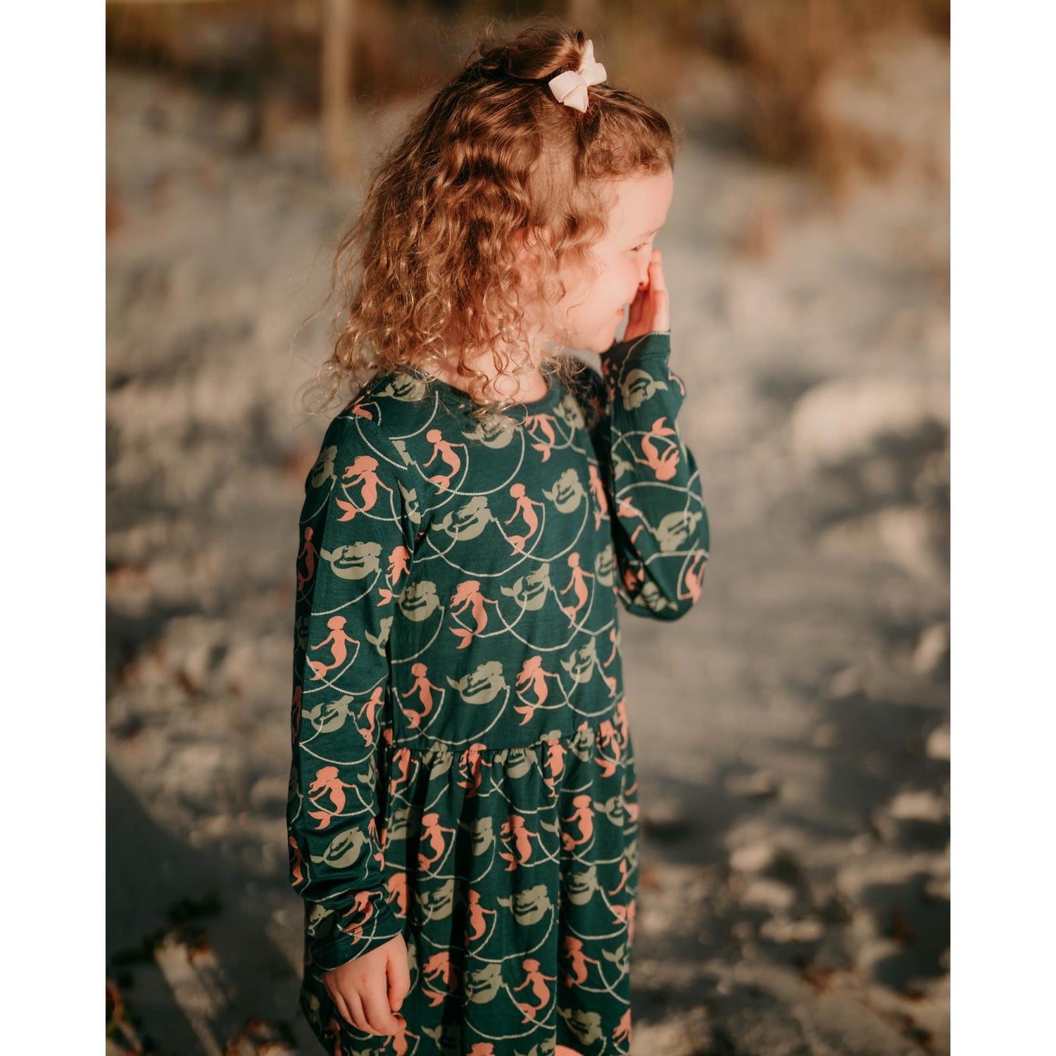 Print Long Sleeve Playtime Outfit Set in Peacock Mermaids & Pearls (358921)