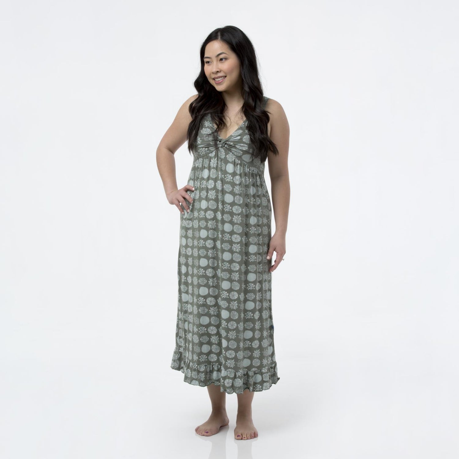 Print Twist Nightgown in Succulent Plants