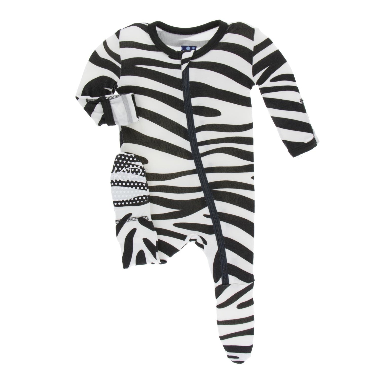 Print Footie with Zipper in Natural Zebra Print