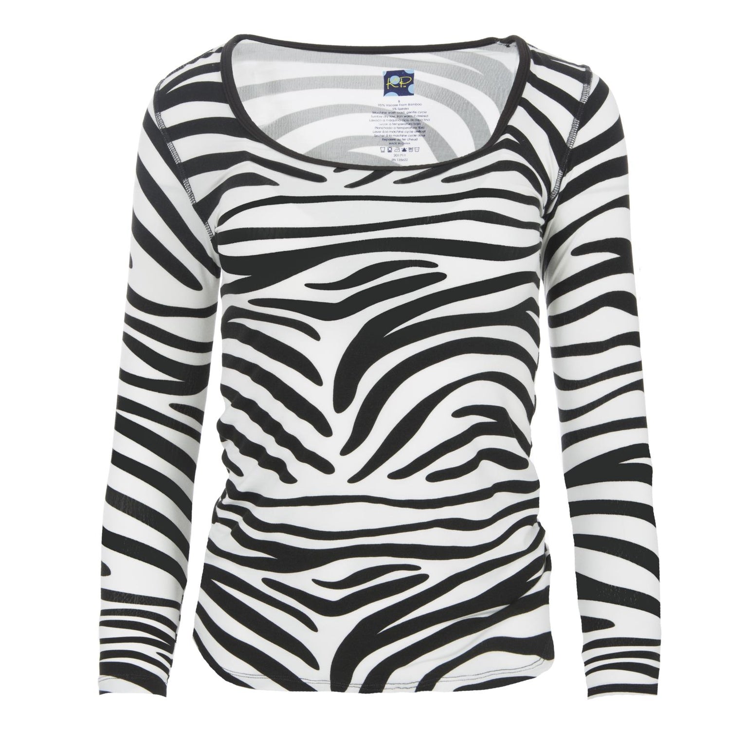 Print Long Sleeve Scoop Neck Tee in Natural Zebra Print