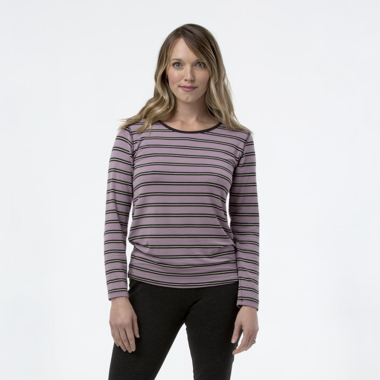 Print Relaxed Long Sleeve Tee in Elderberry Kenya Stripe