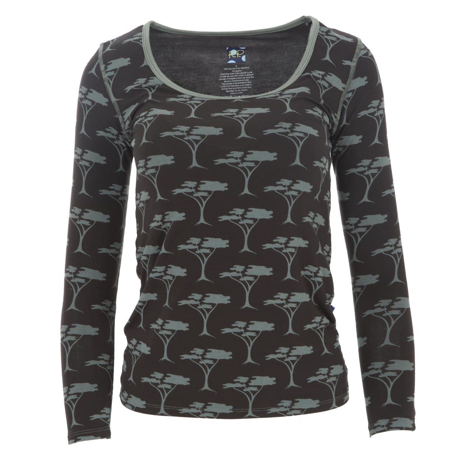 Print Long Sleeve Scoop Neck Tee in Zebra Acacia Trees