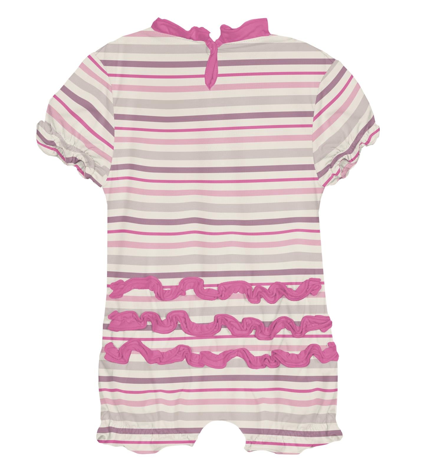 Print Ruffle Romper in Whimsical Stripe