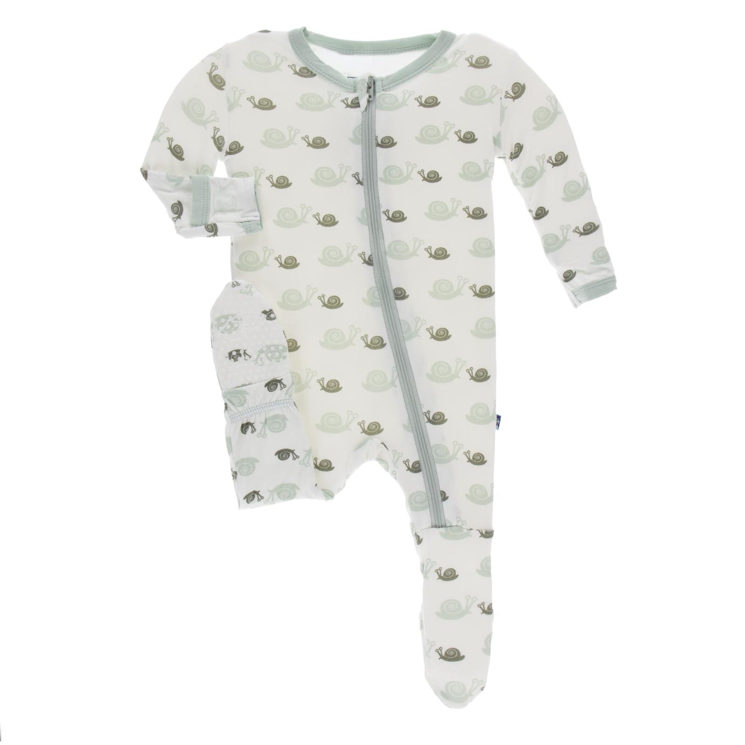 Print Footie with Zipper in Natural Snails (355957)