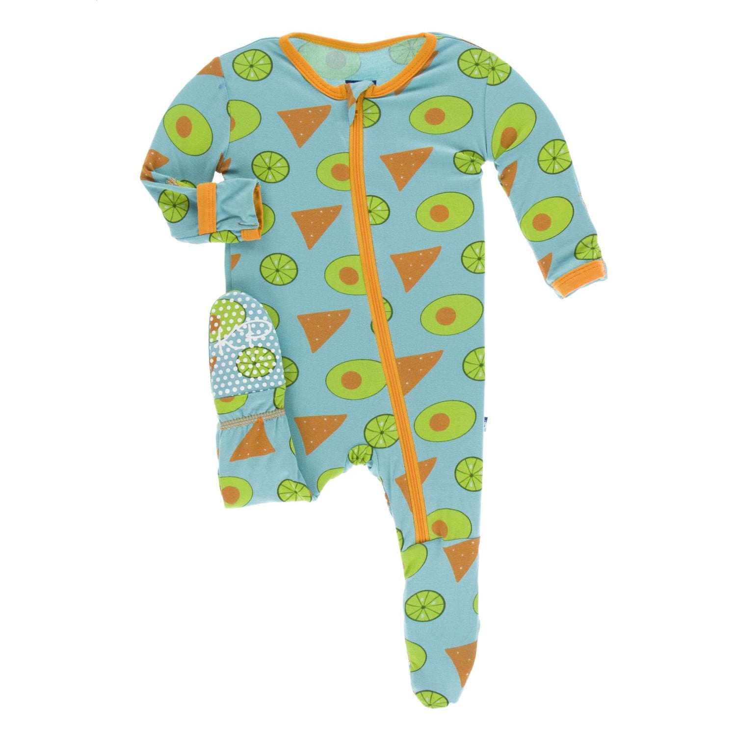 Print Footie with Zipper in Avocado, Chips and Lime (355962)