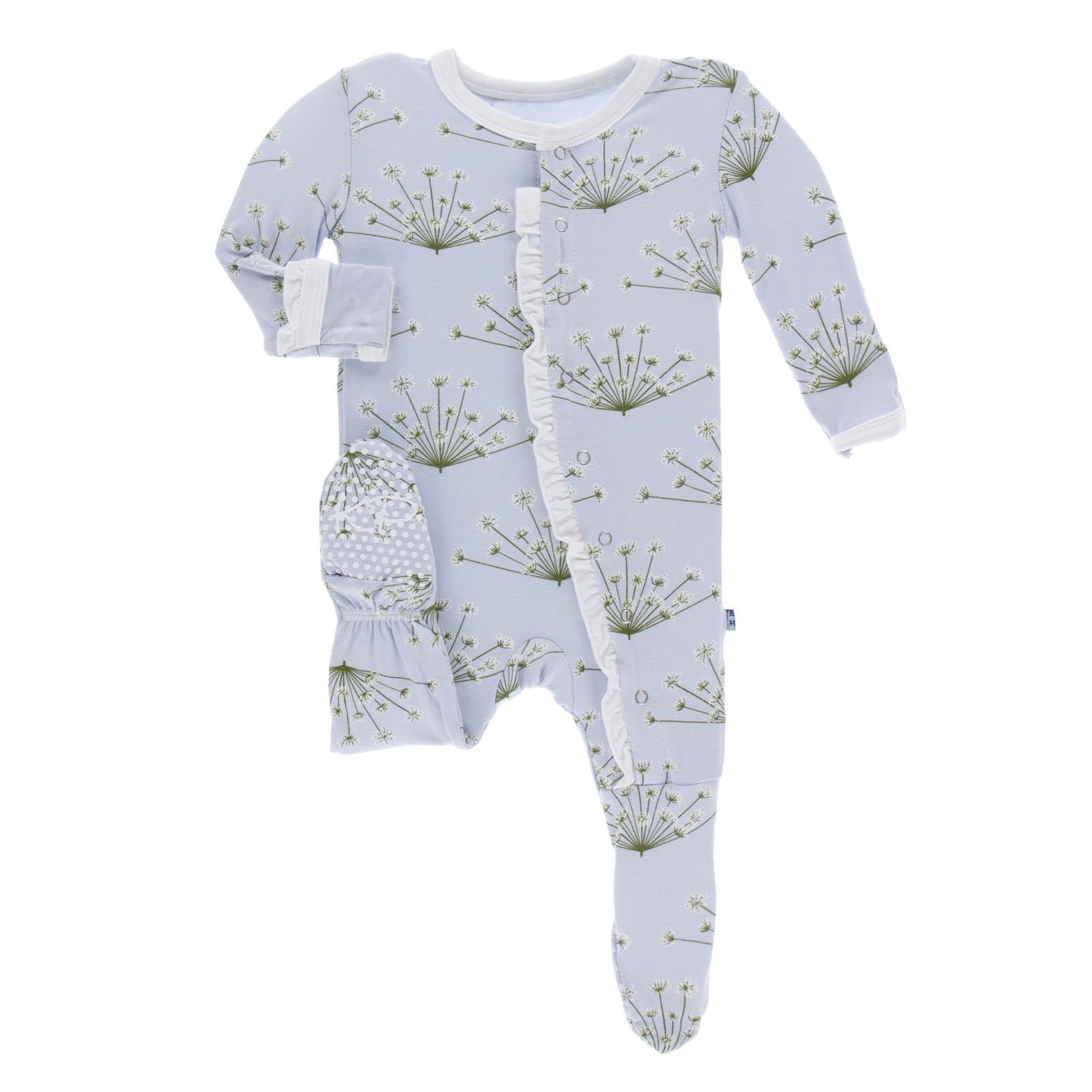 Print Classic Ruffle Footie with Snaps in Dew Dill (355984)