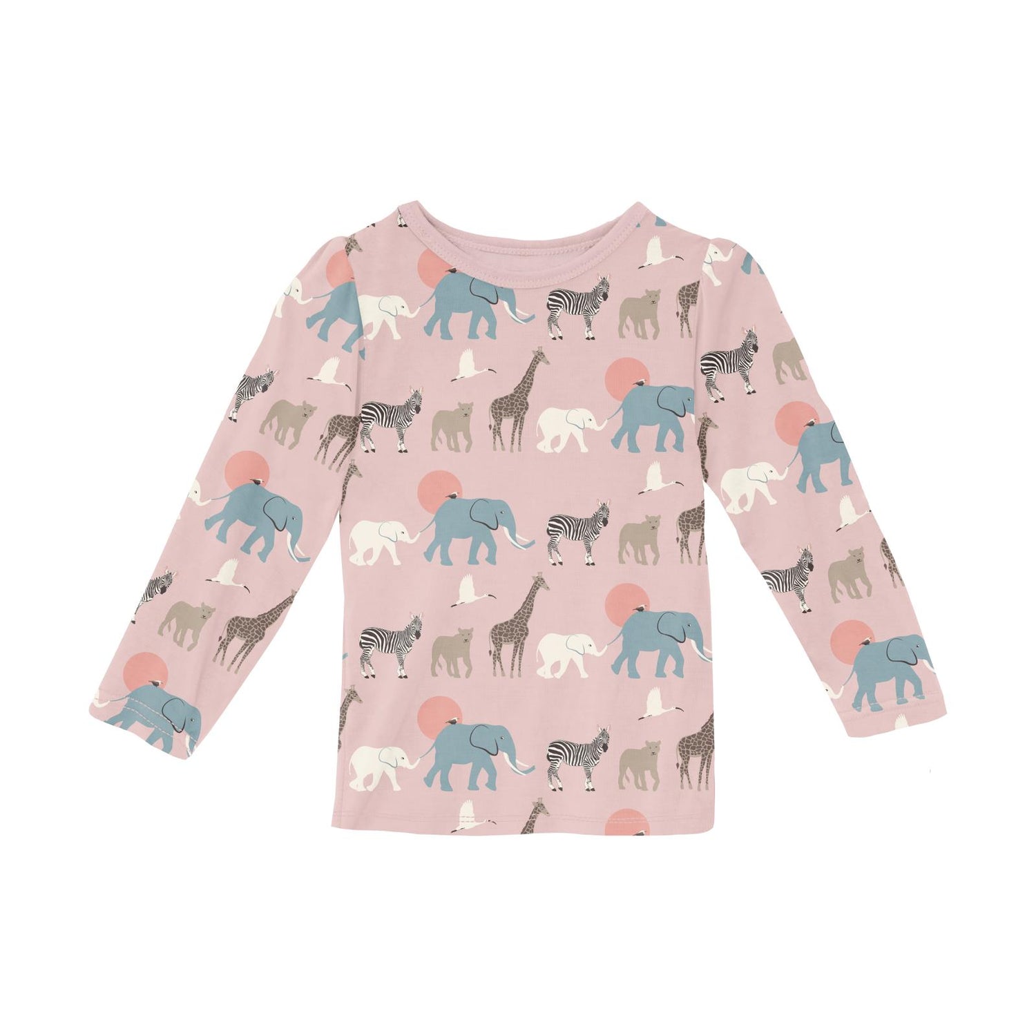 Print Long Sleeve Puff Tee in Baby Rose Just So Animals