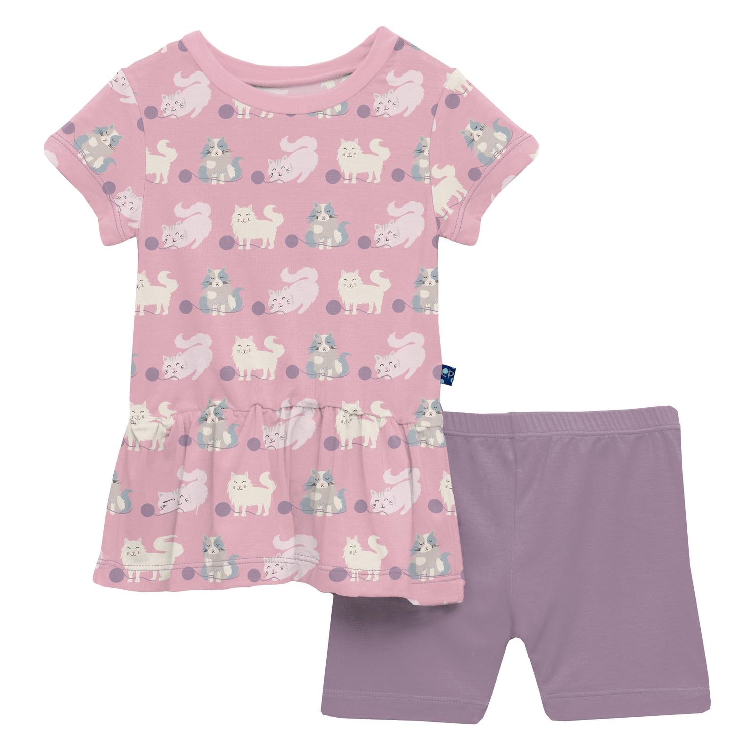 Print Short Sleeve Playtime Outfit Set in Cake Pop Cats and Yarn (314024)