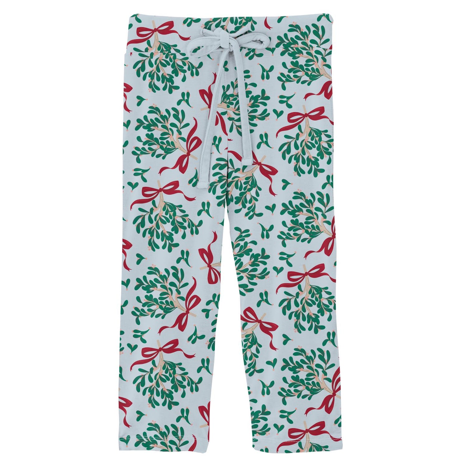 Print Relaxed Pants in Illusion Blue Mistletoe & Ribbons