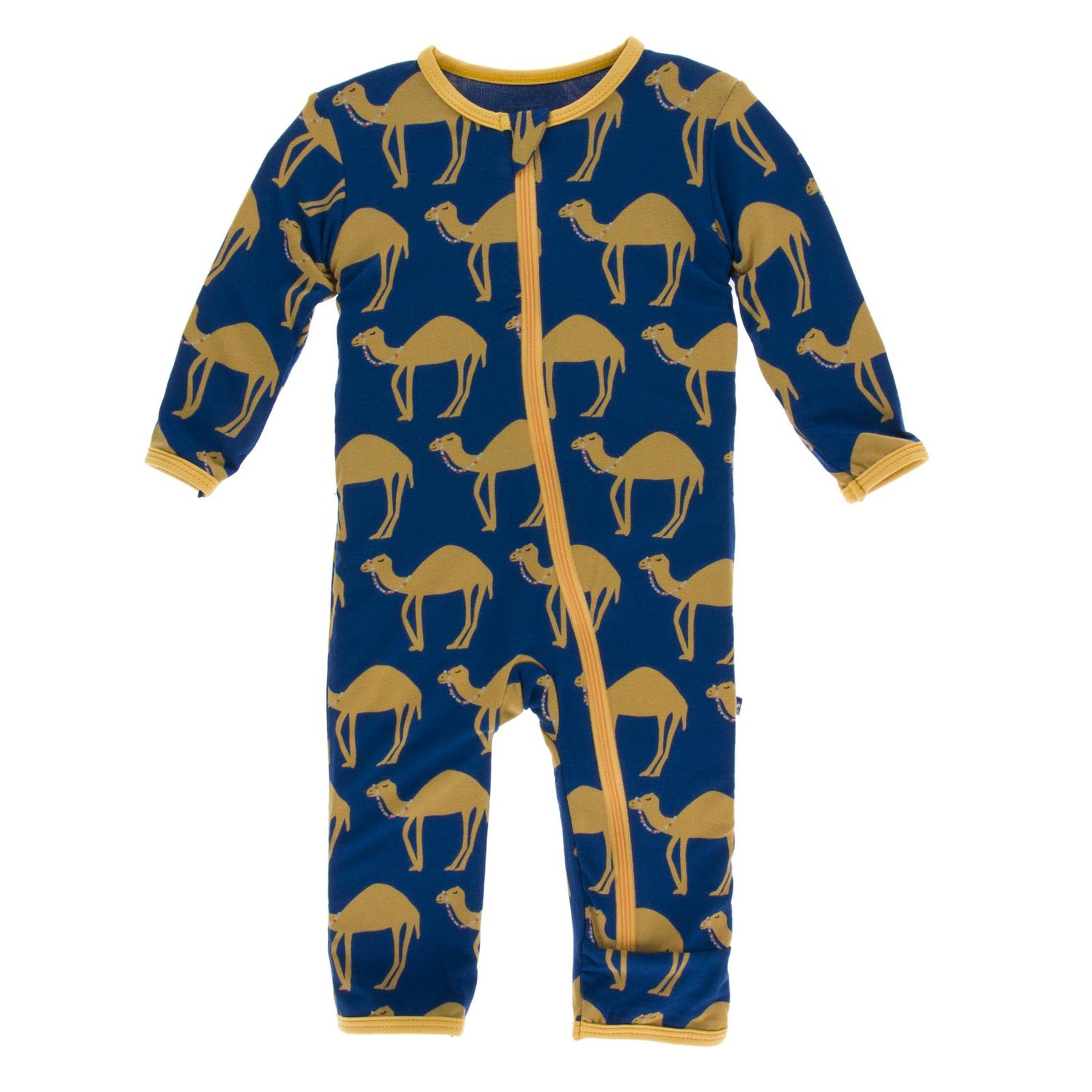 Print Coverall with Zipper in Navy Camel