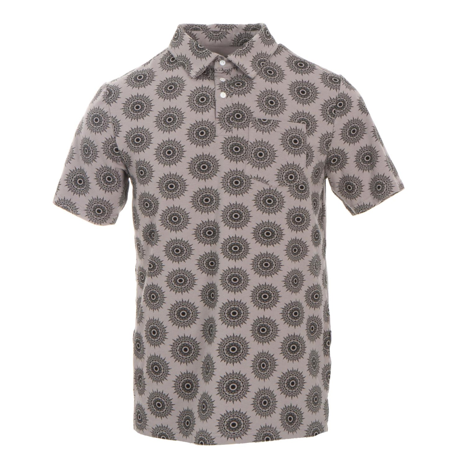 Men's Print Short Sleeve Luxe Jersey Polo with Pocket in Feather Mandala