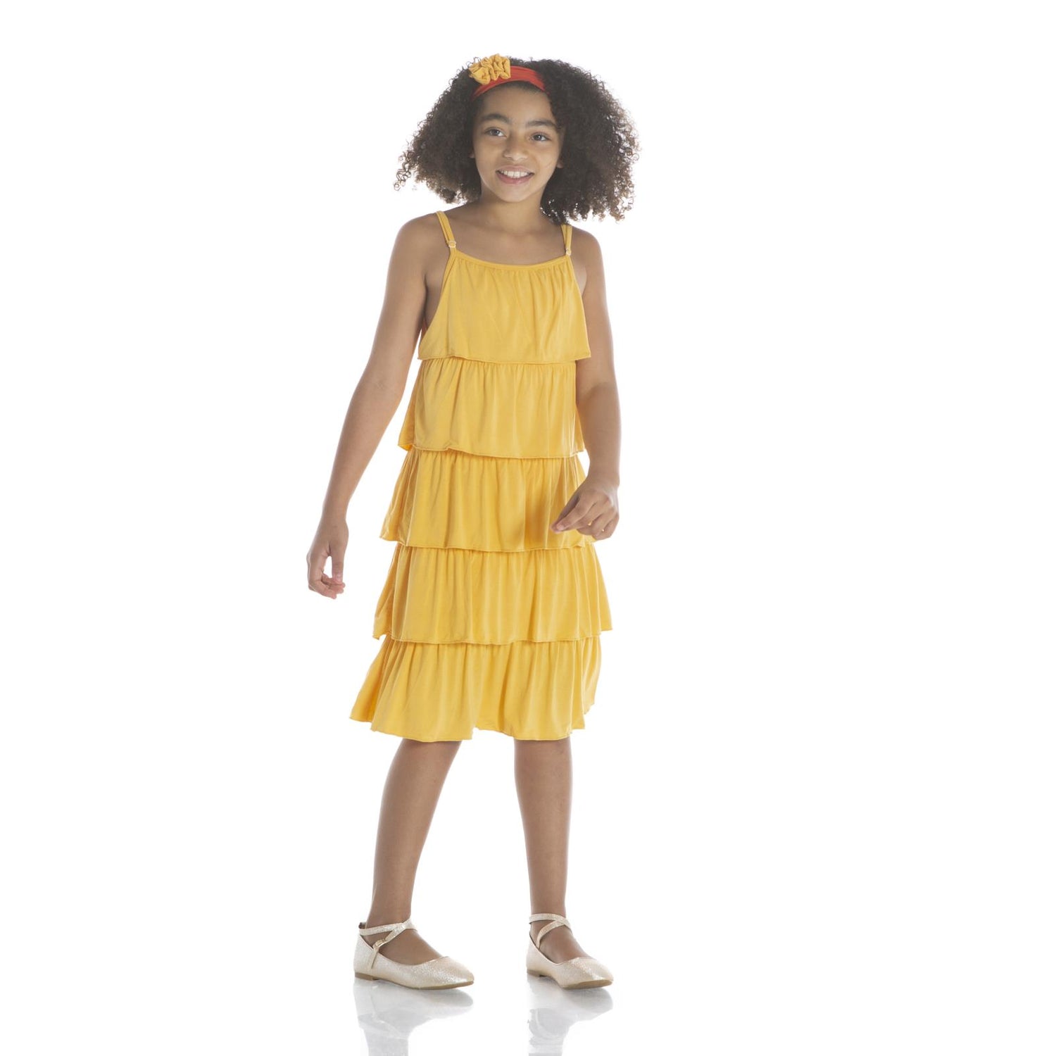 Tiered Ruffle Dress in Marigold (188121)