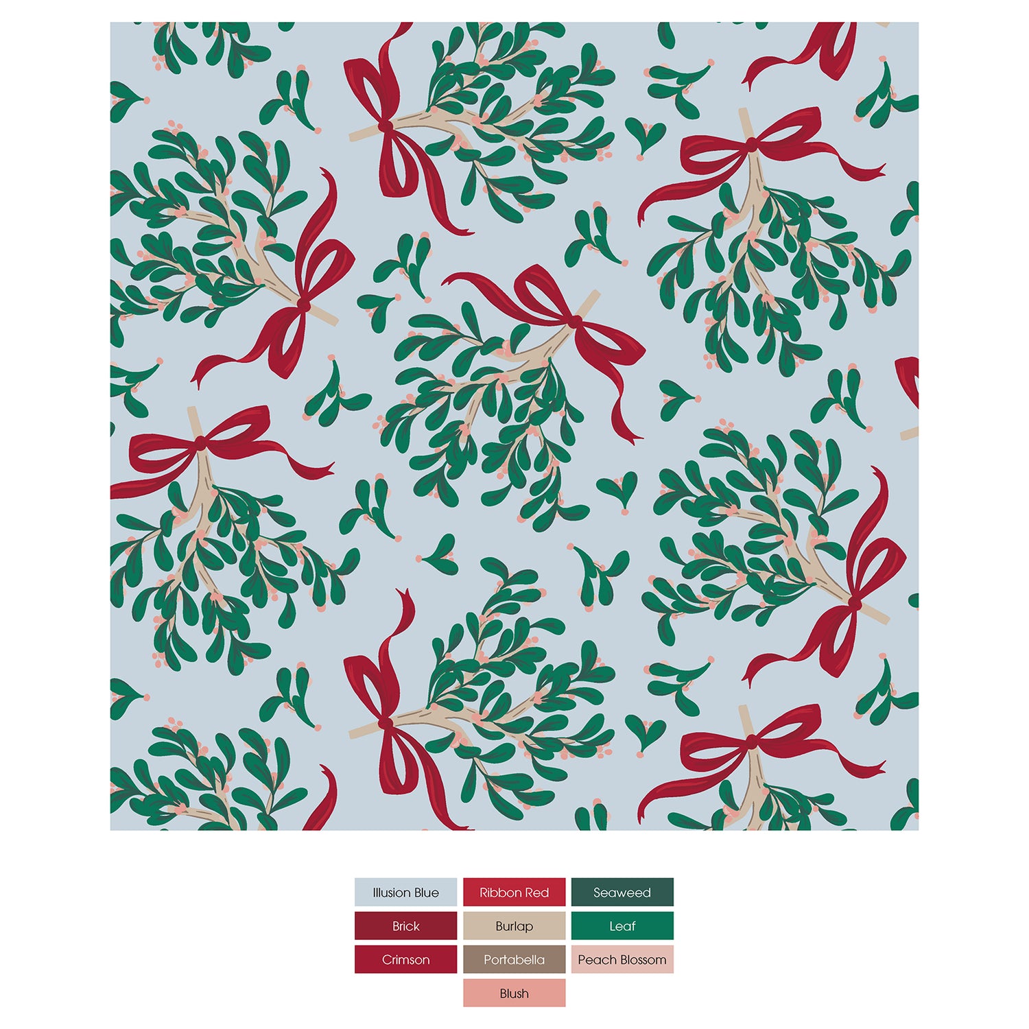 Print Swaddling Blanket in Illusion Blue Mistletoe & Ribbons
