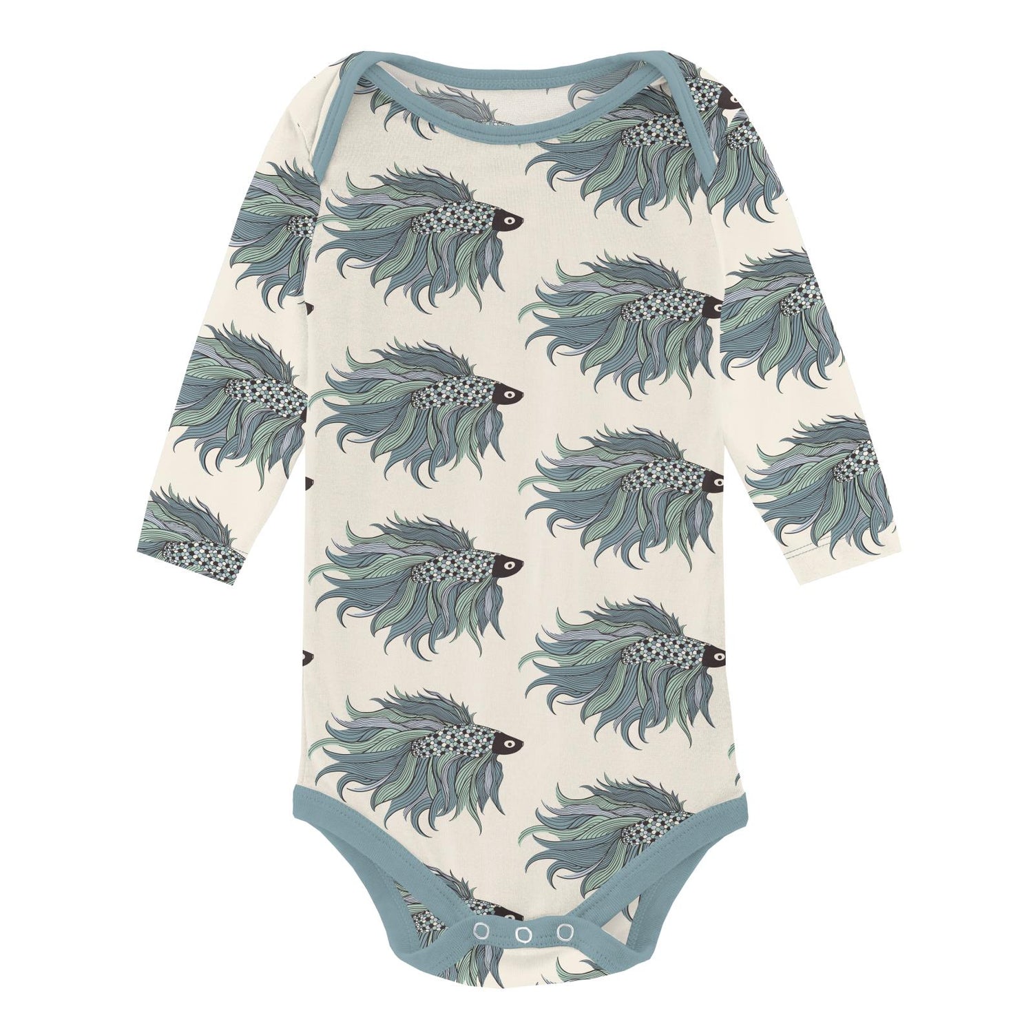 Print Long Sleeve One Piece in Natural Rainbow Fish