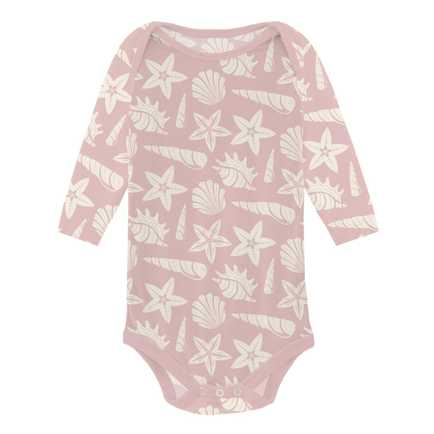 Print Long Sleeve One Piece in Baby Rose Shells & Starfish