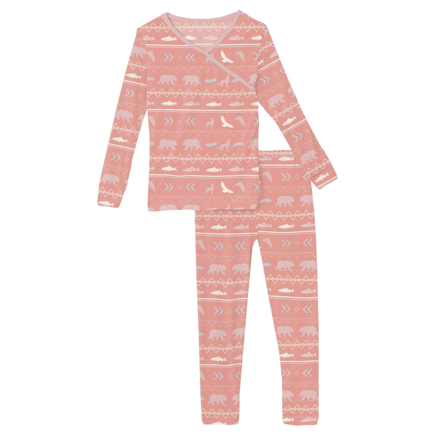 Print Long Sleeve Kimono Pajama Set in Blush Native Tribal Lore