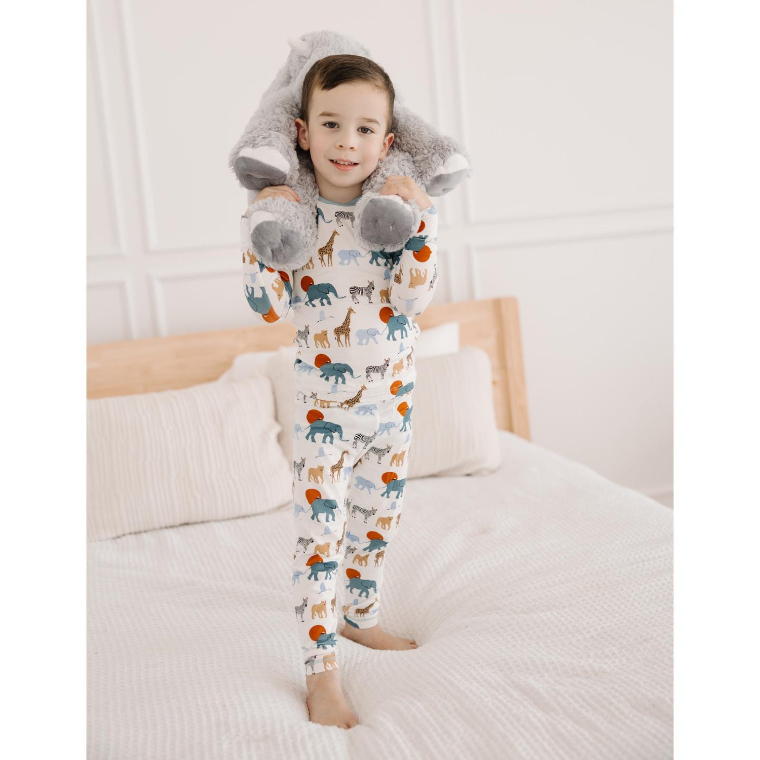 Print Long Sleeve Pajama Set in Natural Just So Animals