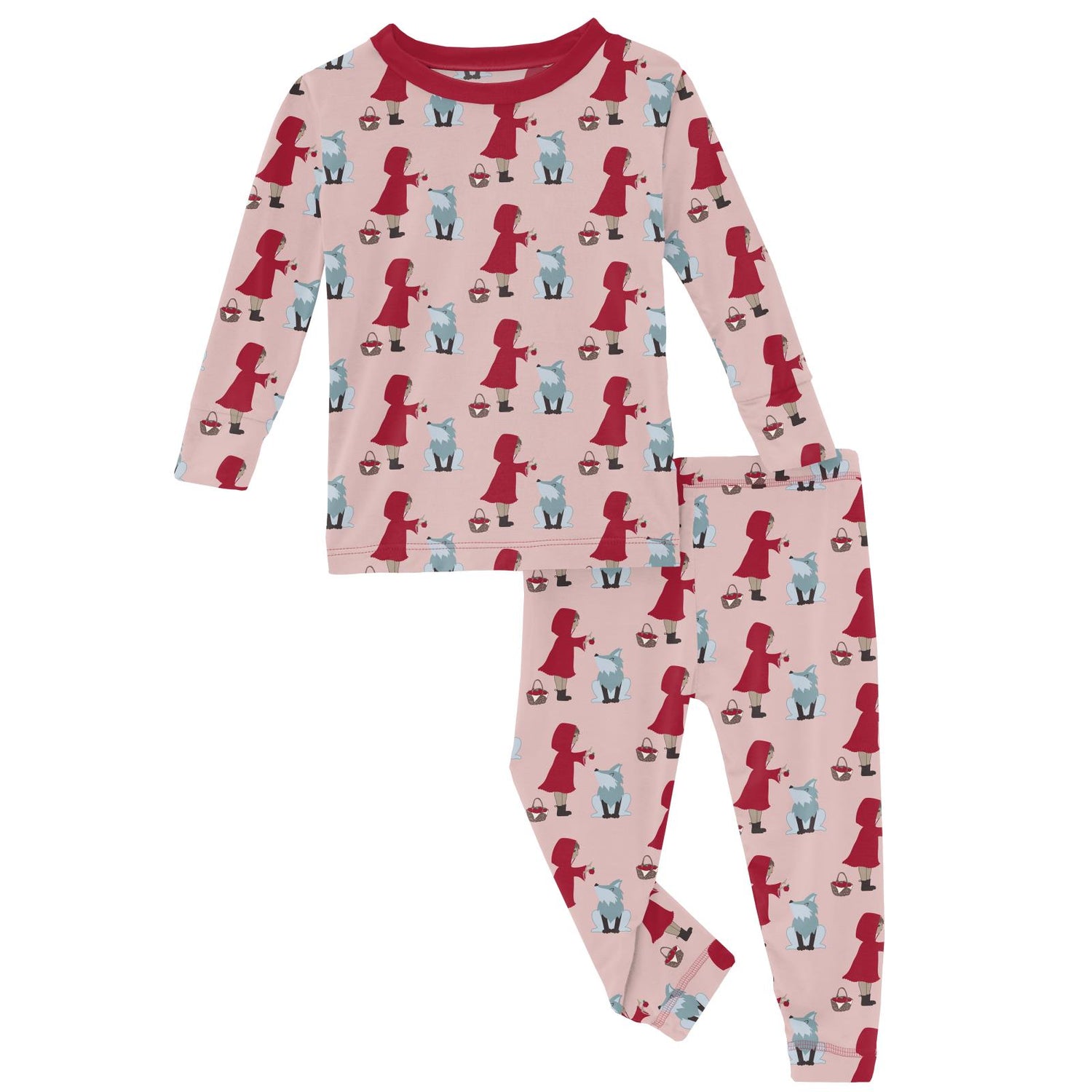 Print Long Sleeve Pajama Set in Baby Rose Little Red Let's Be Friends