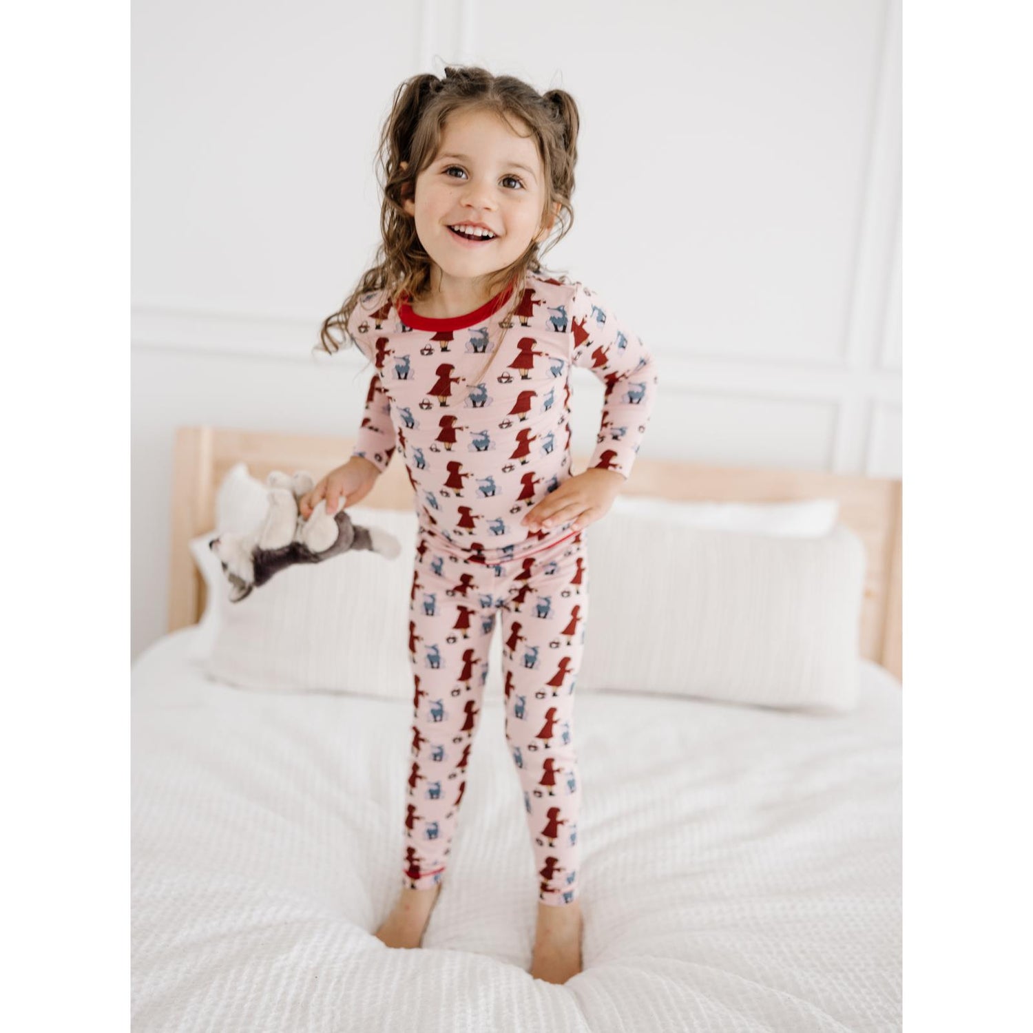 Print Long Sleeve Pajama Set in Baby Rose Little Red Let's Be Friends