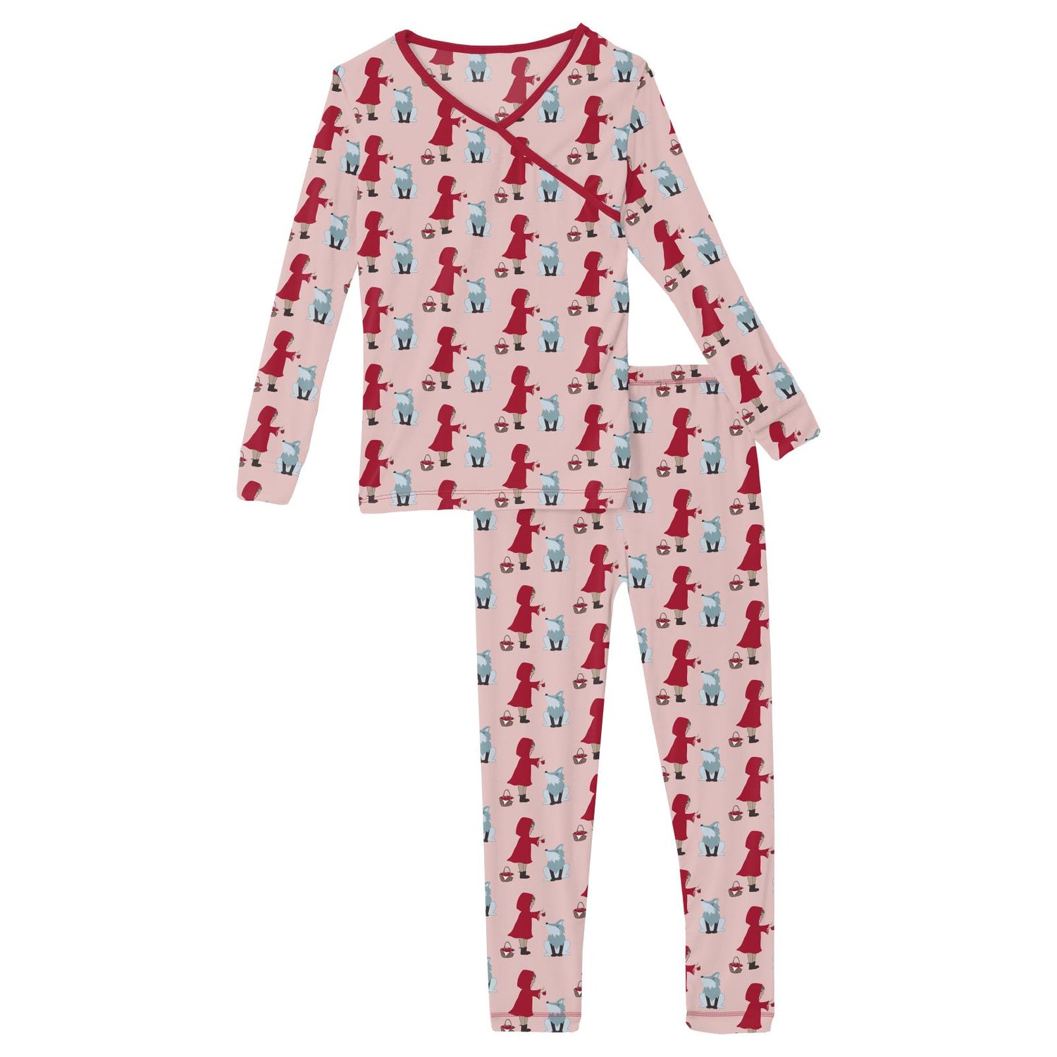 Print Long Sleeve Kimono Pajama Set in Baby Rose Little Red Let's Be Friends