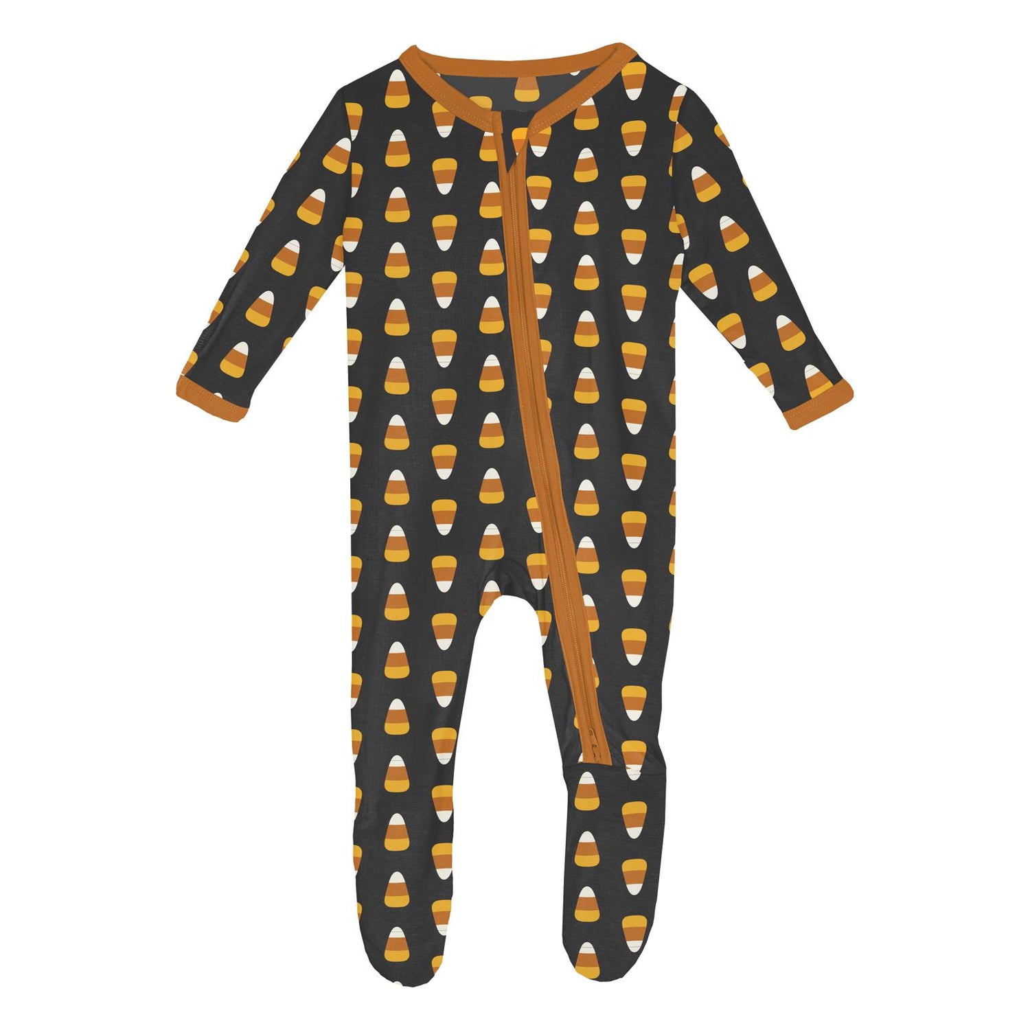 Print Footie with 2 Way Zipper in Midnight Candy Corn (259613)