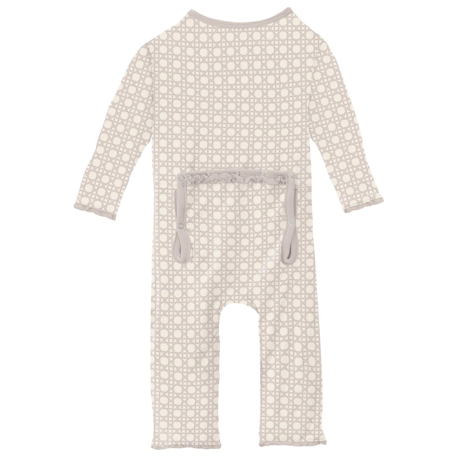 Print Muffin Ruffle Coverall with 2 Way Zipper in Latte Wicker