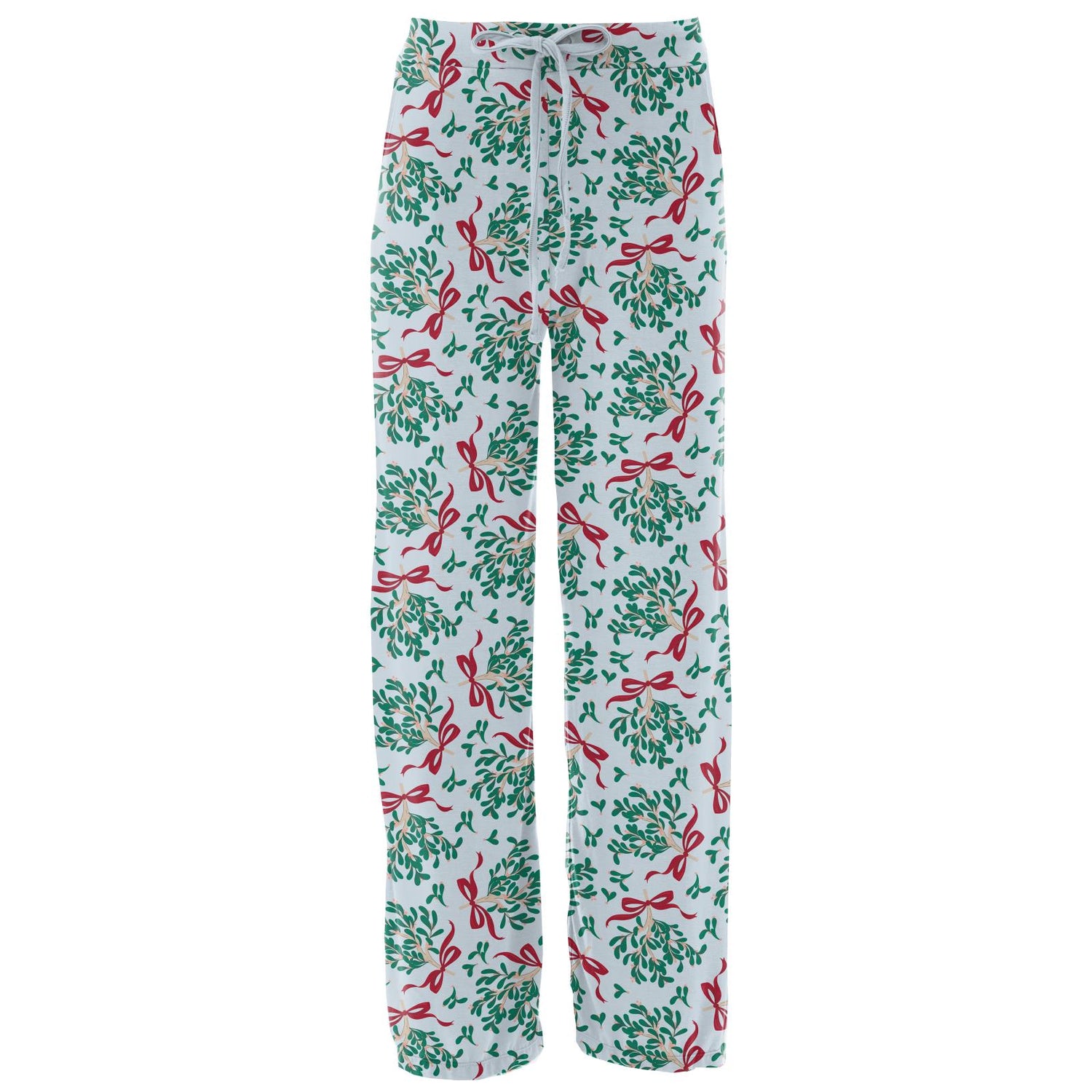 Women's Print Lounge Pants in Illusion Blue Mistletoe & Ribbons