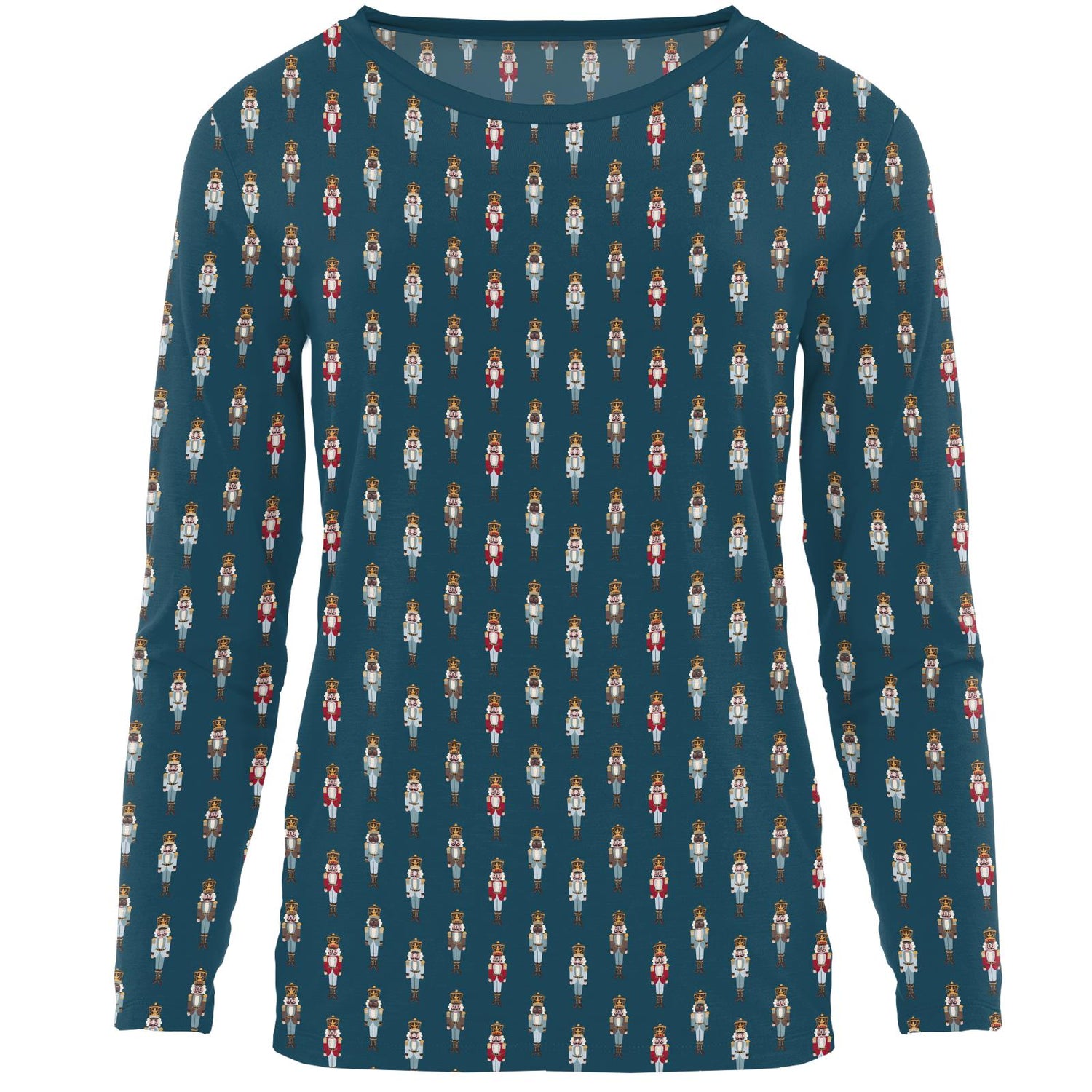 Women's Print Long Sleeve Relaxed Tee in Peacock Nutcrackers