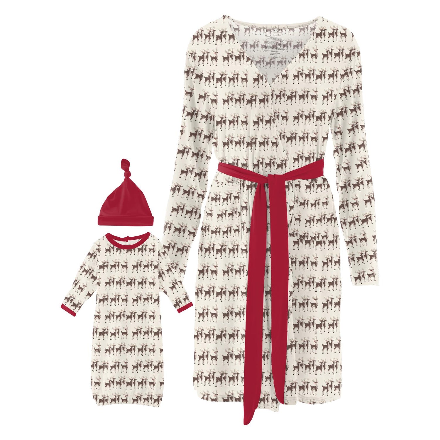 Women's Print Mid Length Lounge Robe & Layette Gown Set in Natural Rudolph