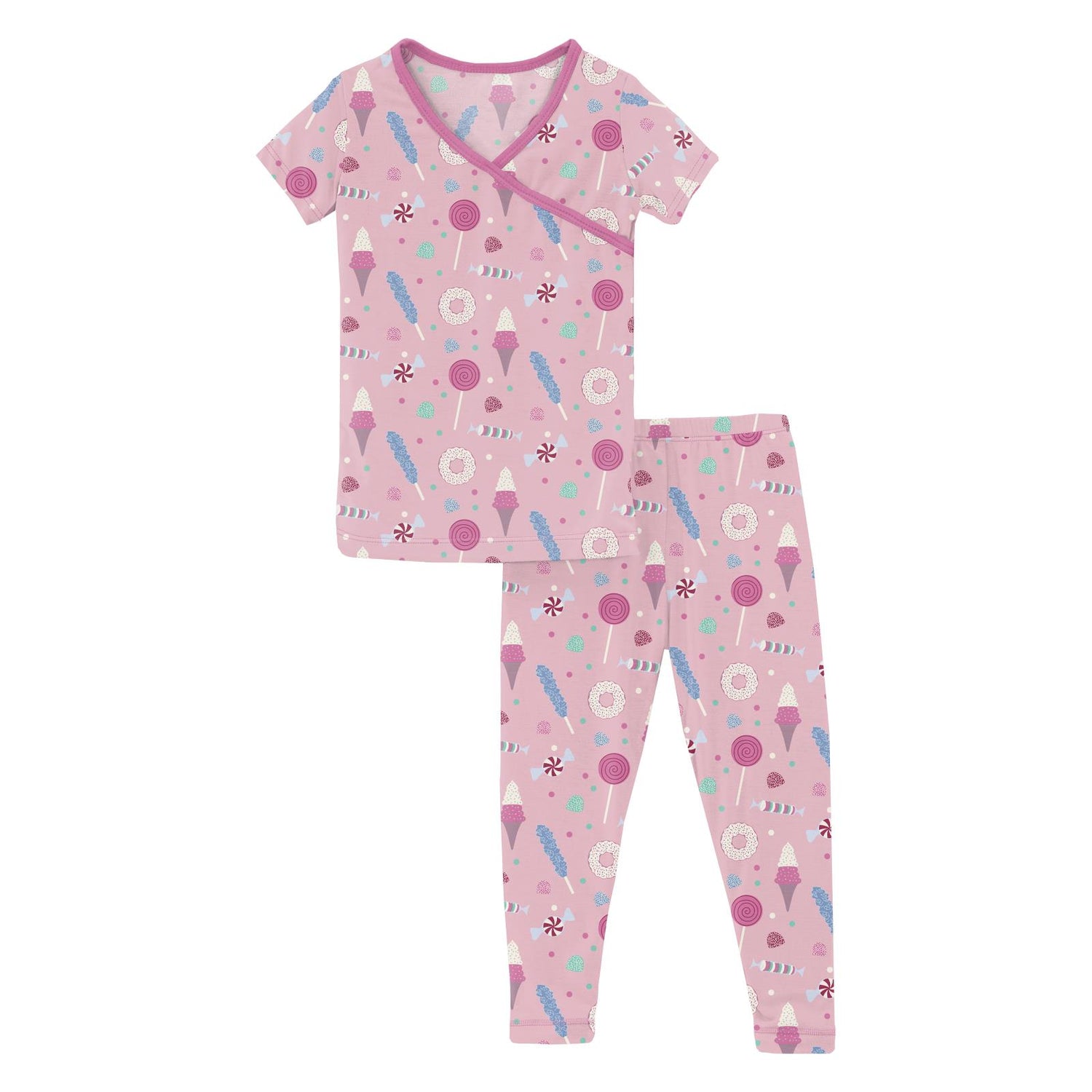 Print Short Sleeve Kimono Pajama Set in Cake Pop Candy Dreams