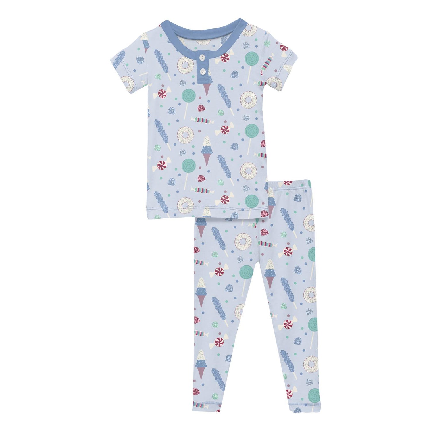 Print Short Sleeve Henley Pajama Set in Dew Candy Dreams