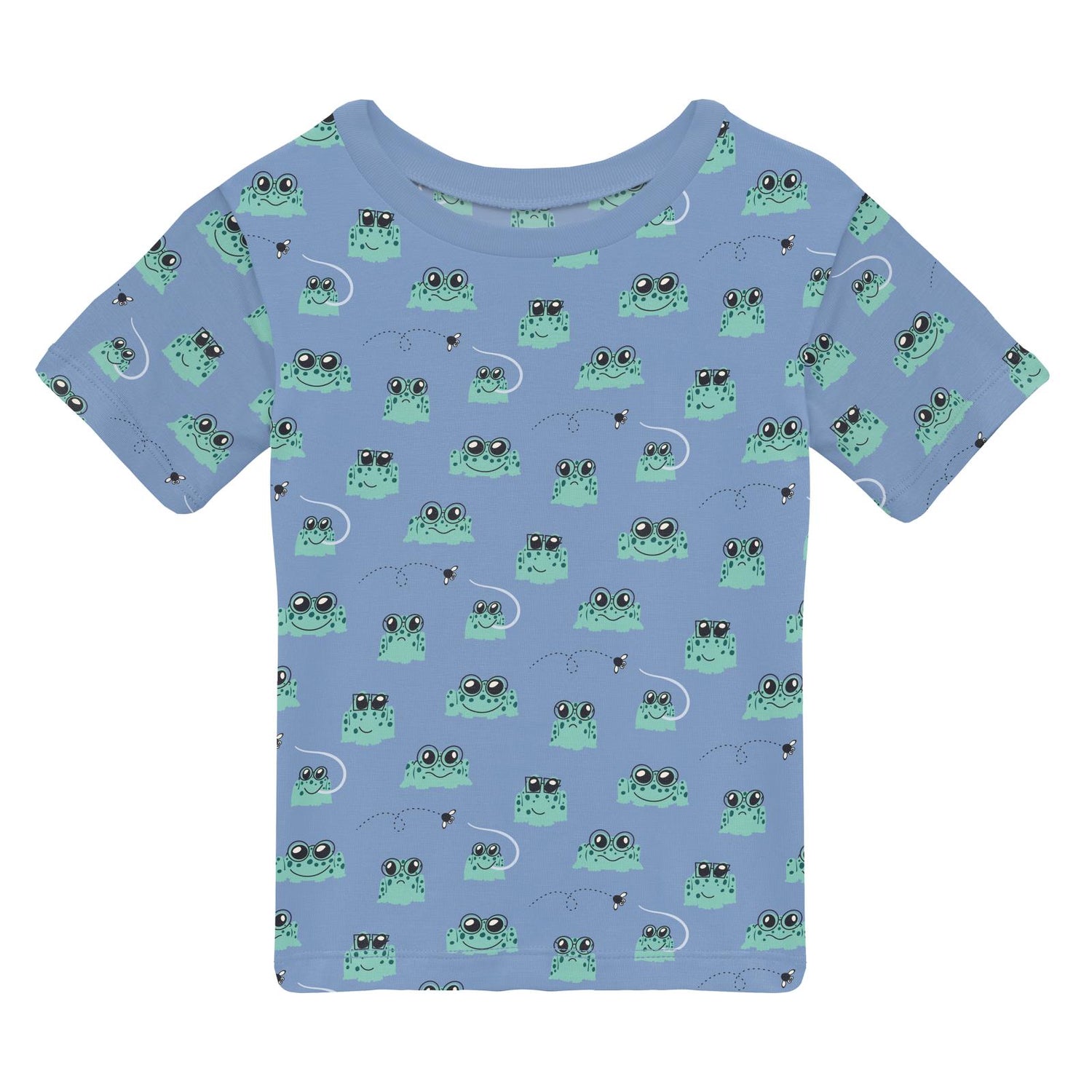 Print Short Sleeve Crew Neck Tee in Dream Blue Bespeckled Frogs