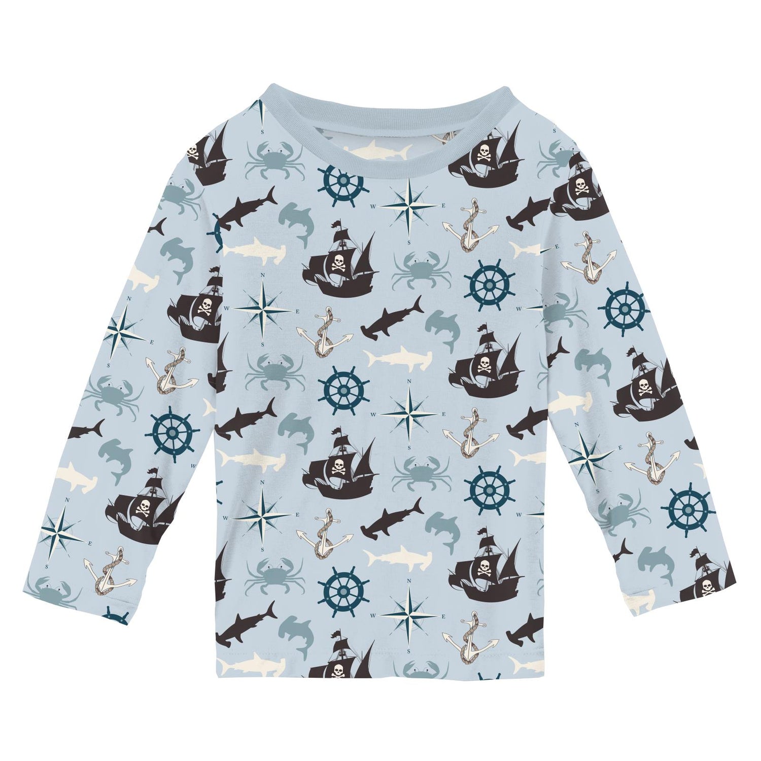 Print Long Sleeve Crew Neck Tee in Illusion Blue Pirate Adventure