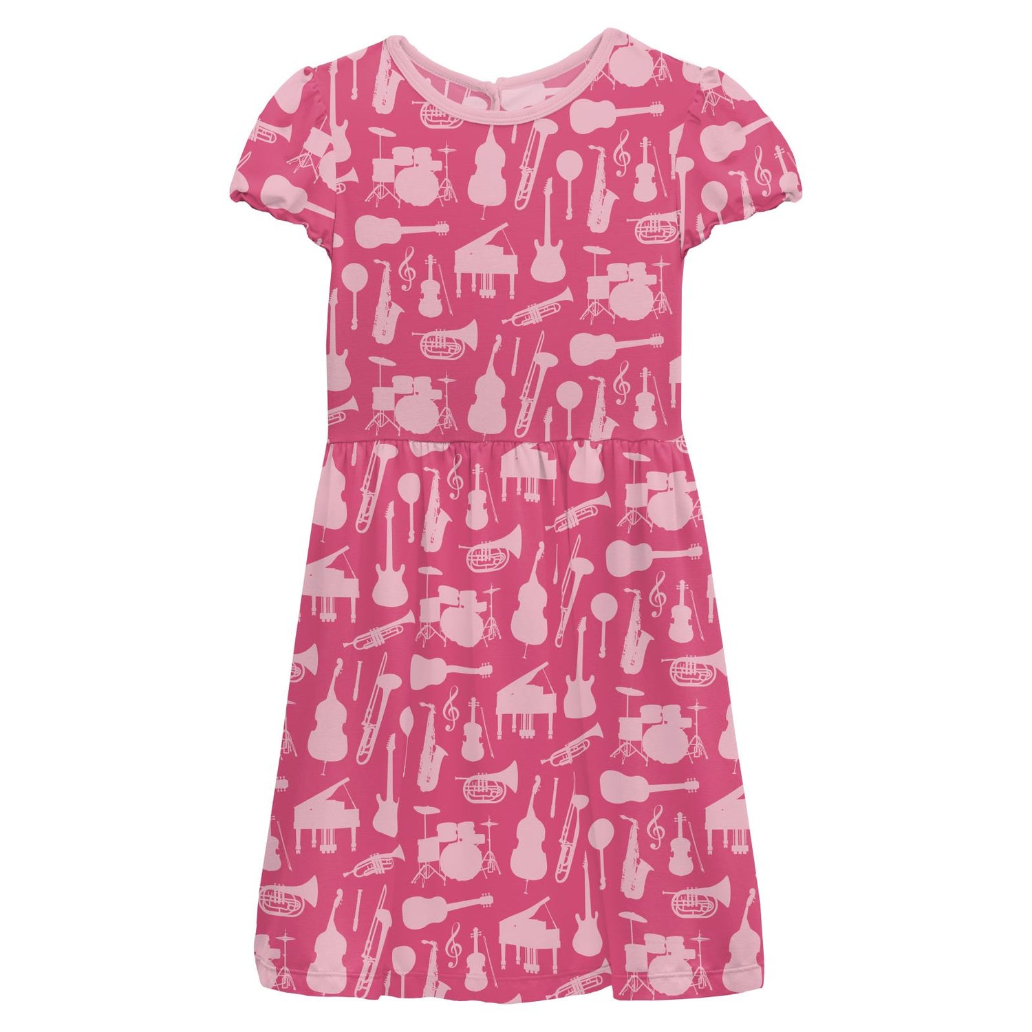 Print Flutter Sleeve Twirl Dress with Pockets in Flamingo Jazz Band (307609)