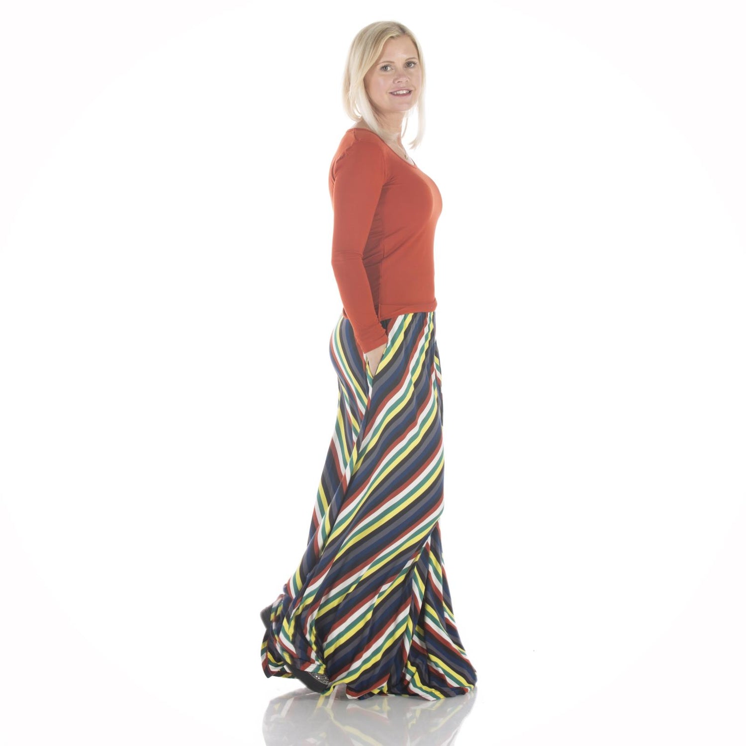 Print Women's Long Skirt in Dark London Stripe