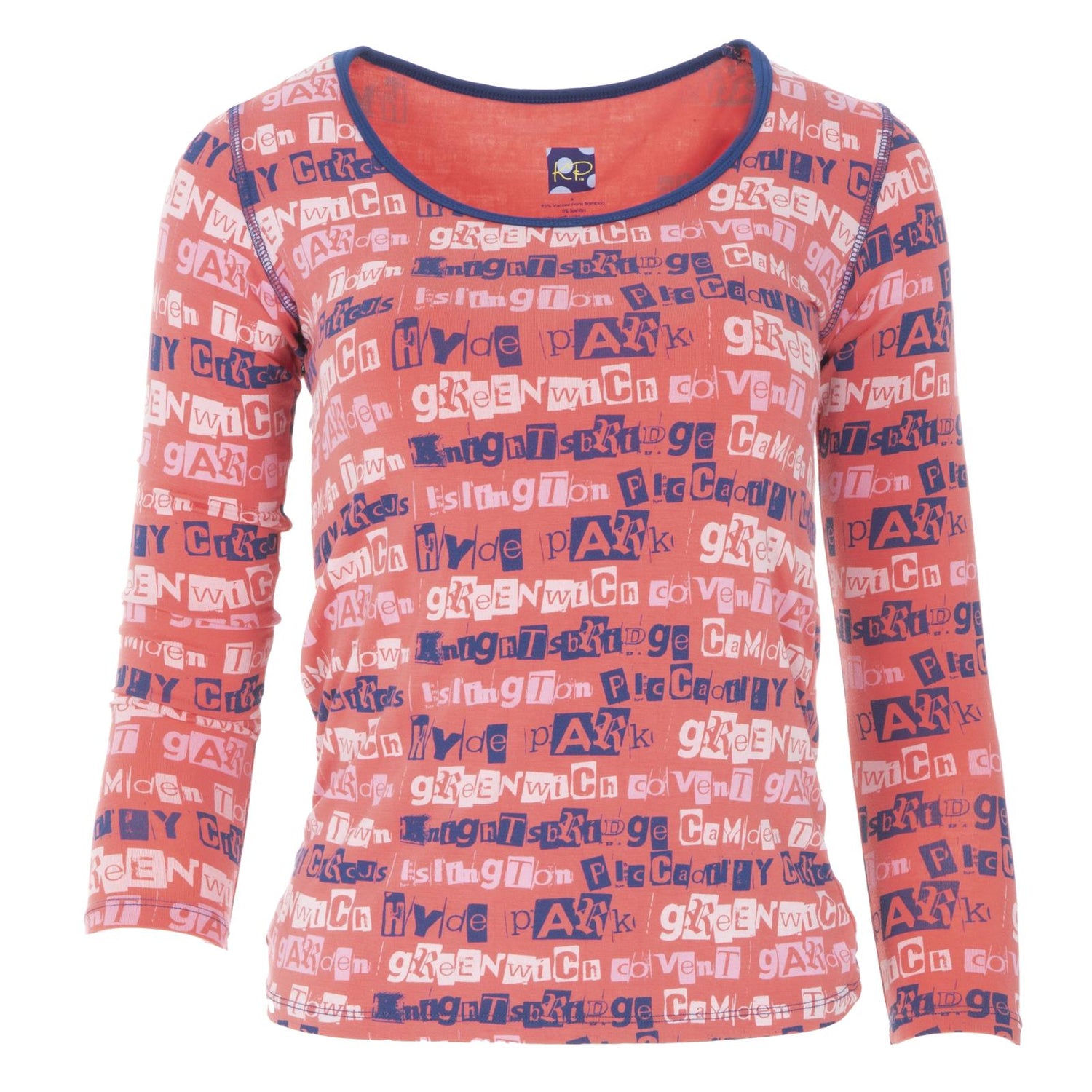 Print Long Sleeve Scoop Neck Tee in English Rose London Towns
