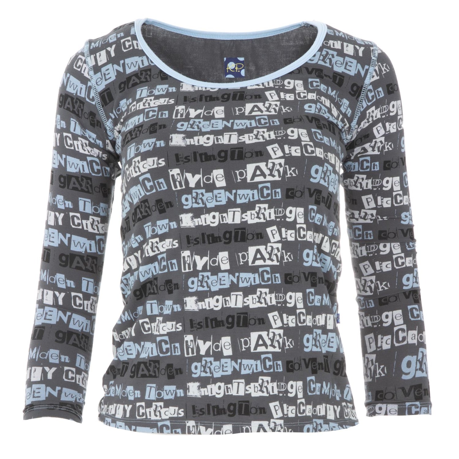 Print Long Sleeve Scoop Neck Tee in Stone London Towns