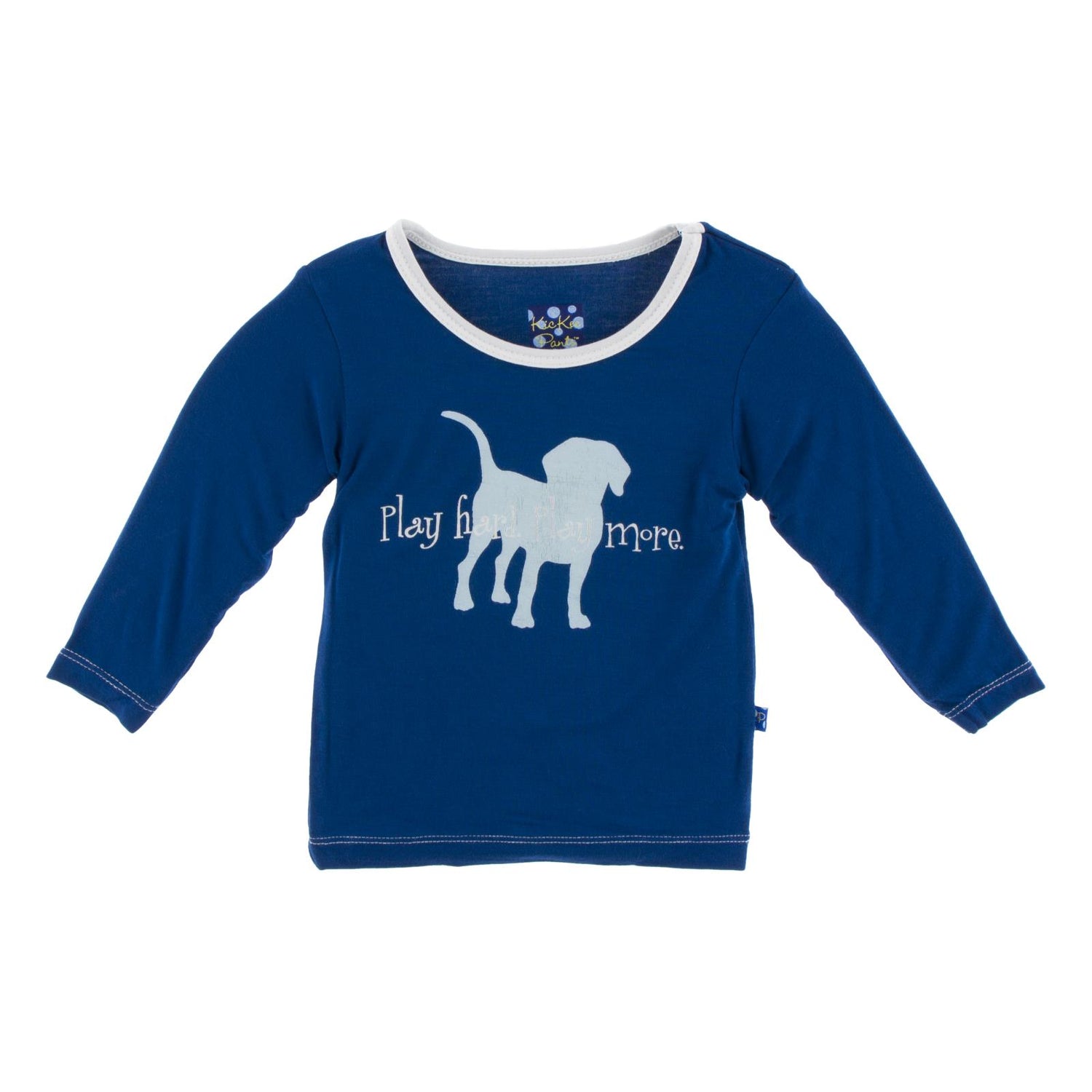 Long Sleeve Piece Print Tee in Navy Play Hard, Play More
