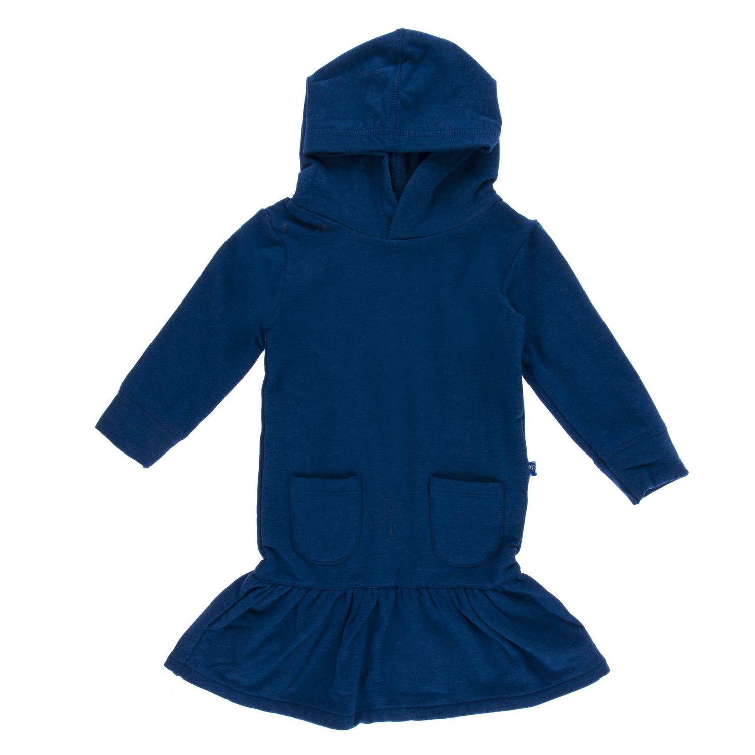 Long Sleeve Fleece Hoodie Dress in Navy