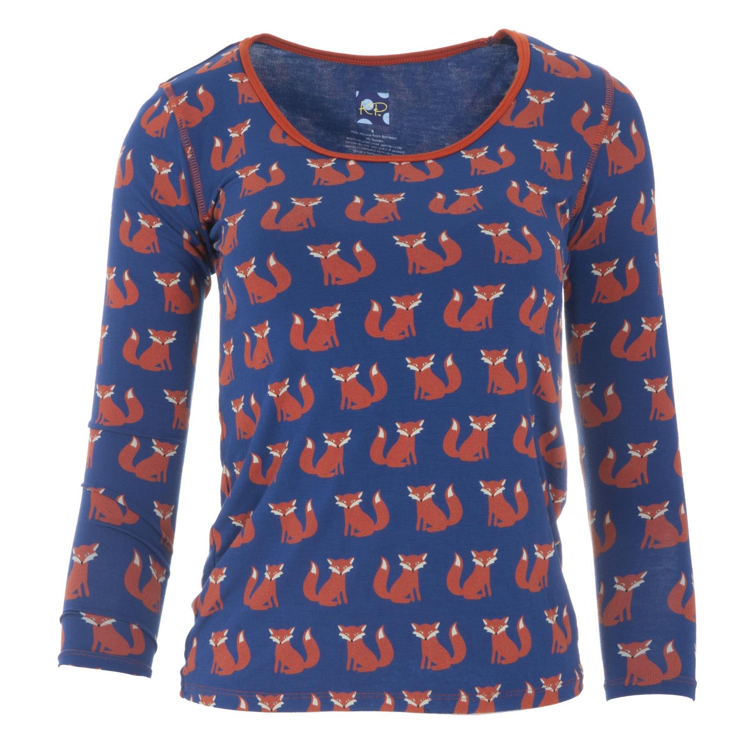 Print Long Sleeve Scoop Neck Tee in Navy Fox