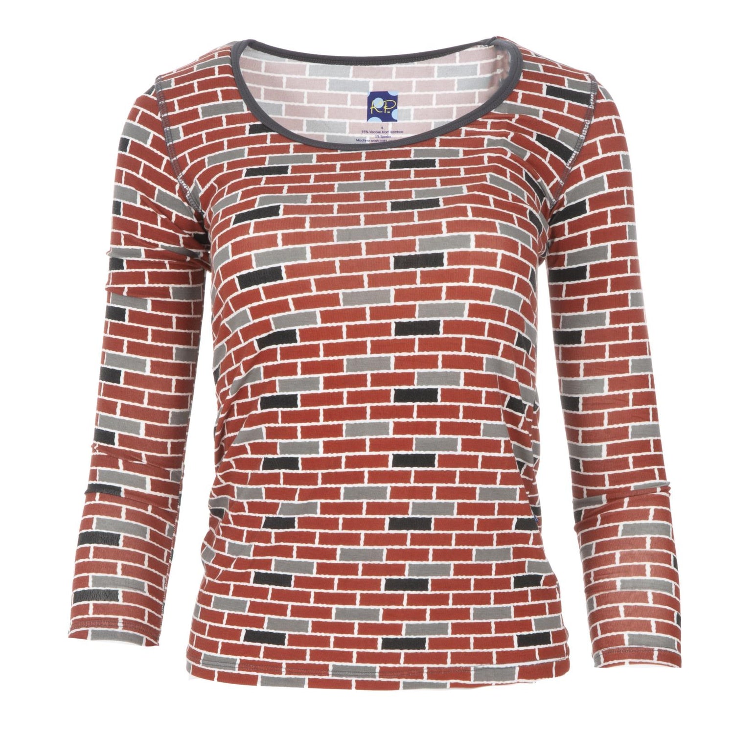 Print Long Sleeve Scoop Neck Tee in London Brick