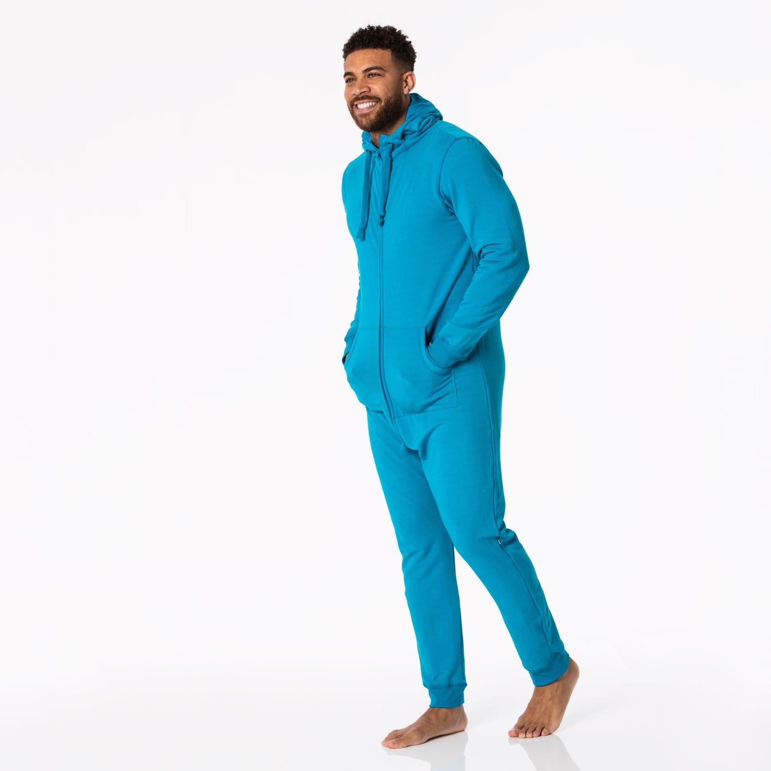 Adult Fleece Jumpsuit with Hood in Cerulean Blue