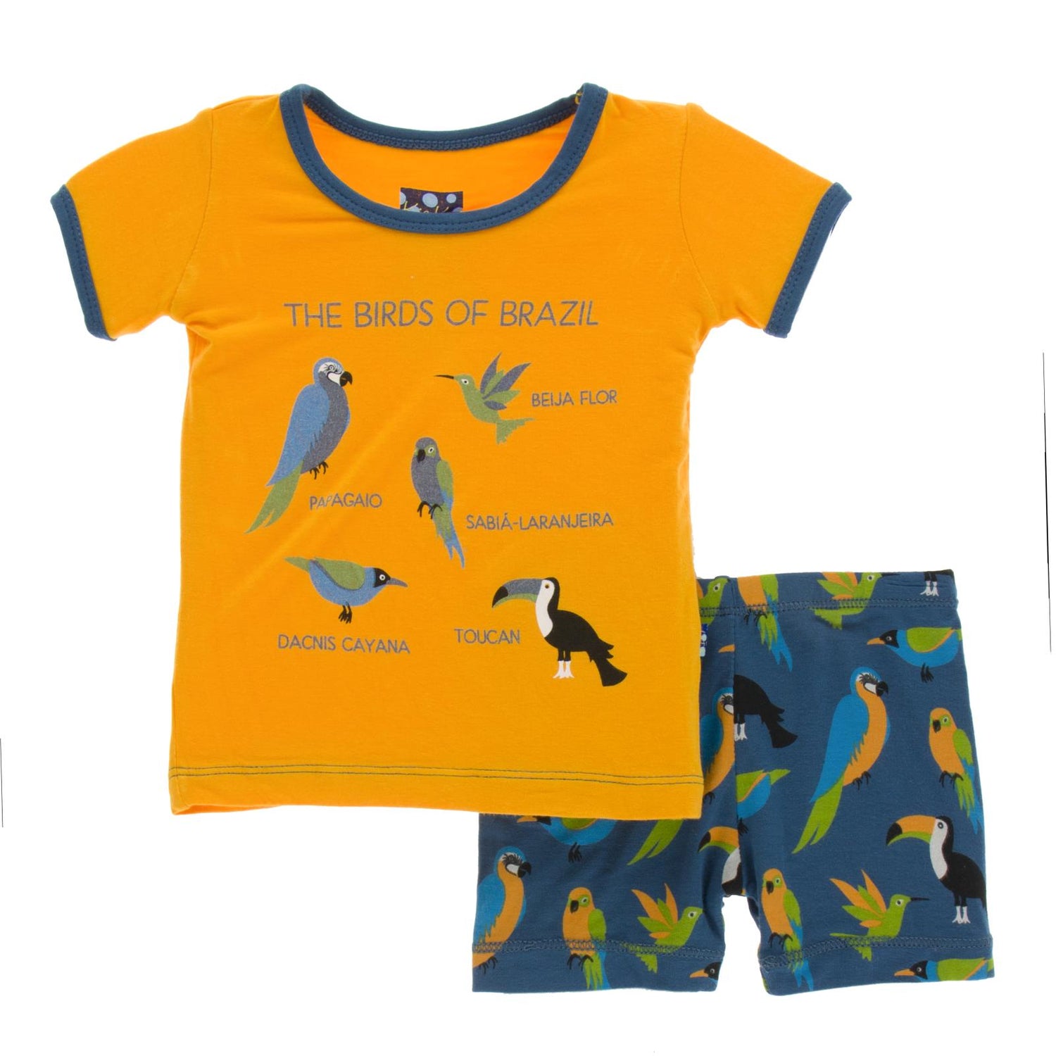 Print Short Sleeve Pajama Set with Shorts in Twilight Tropical Birds (353758)