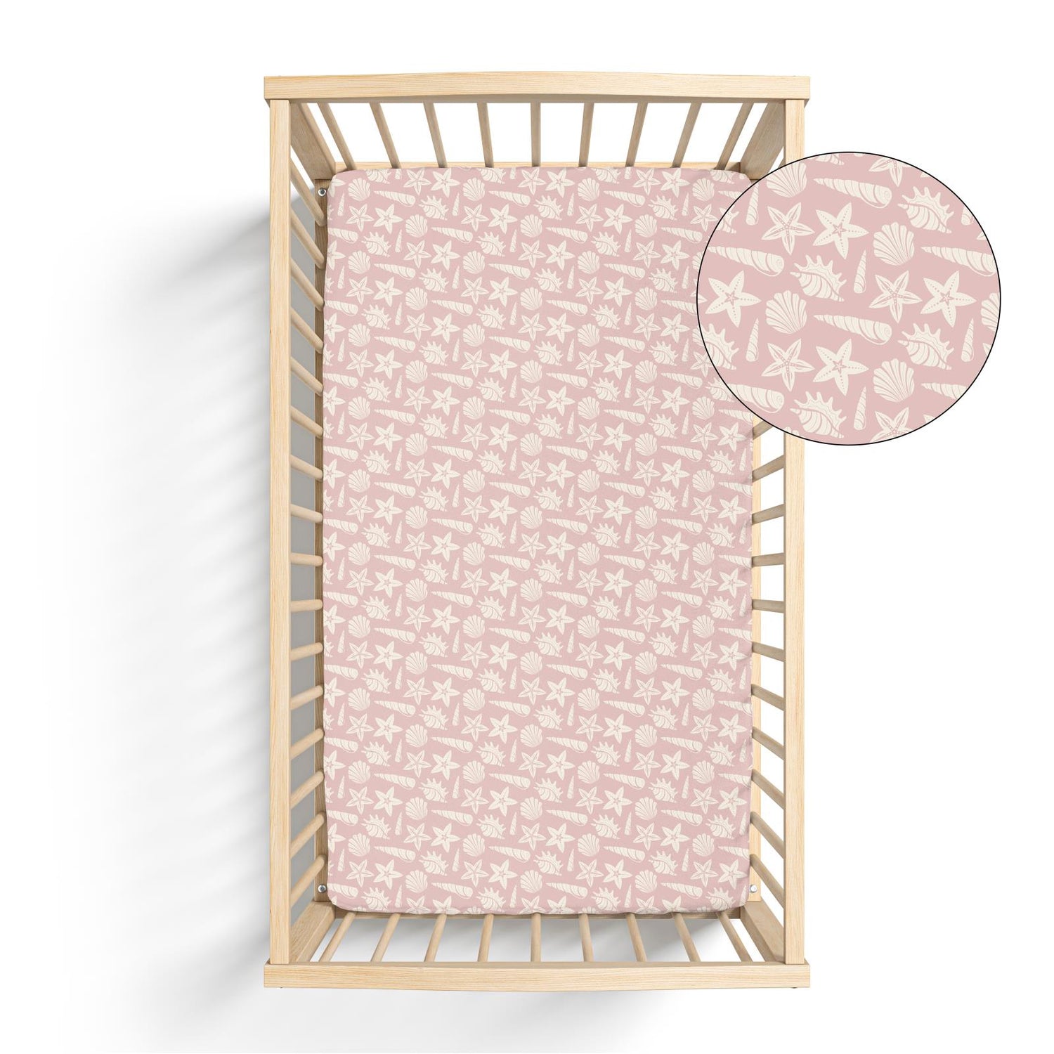 Print Grow-with-Me Crib to Twin Fitted Sheet in Baby Rose Shells & Starfish