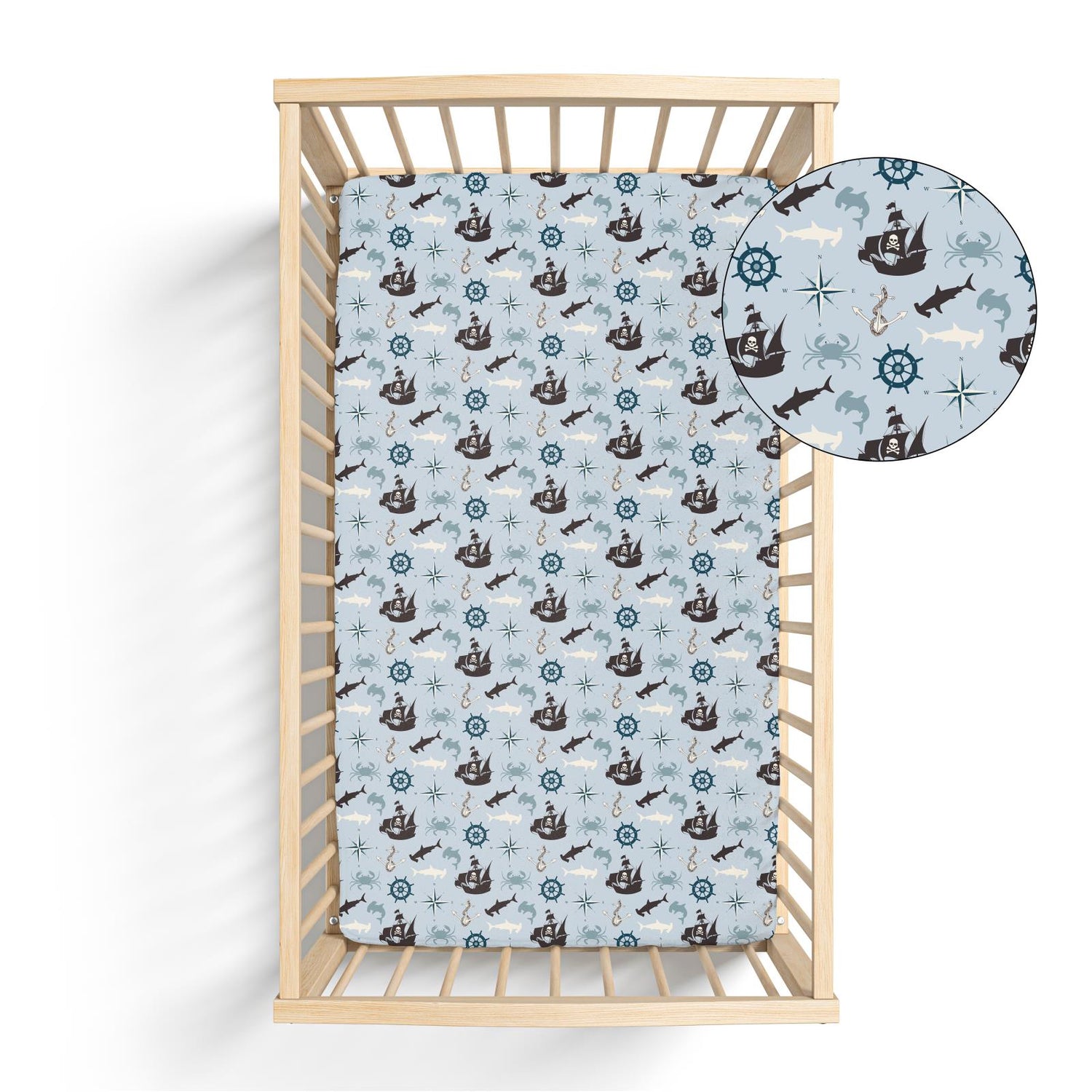 Print Grow-with-Me Crib to Twin Fitted Sheet in Illusion Blue Pirate Adventure