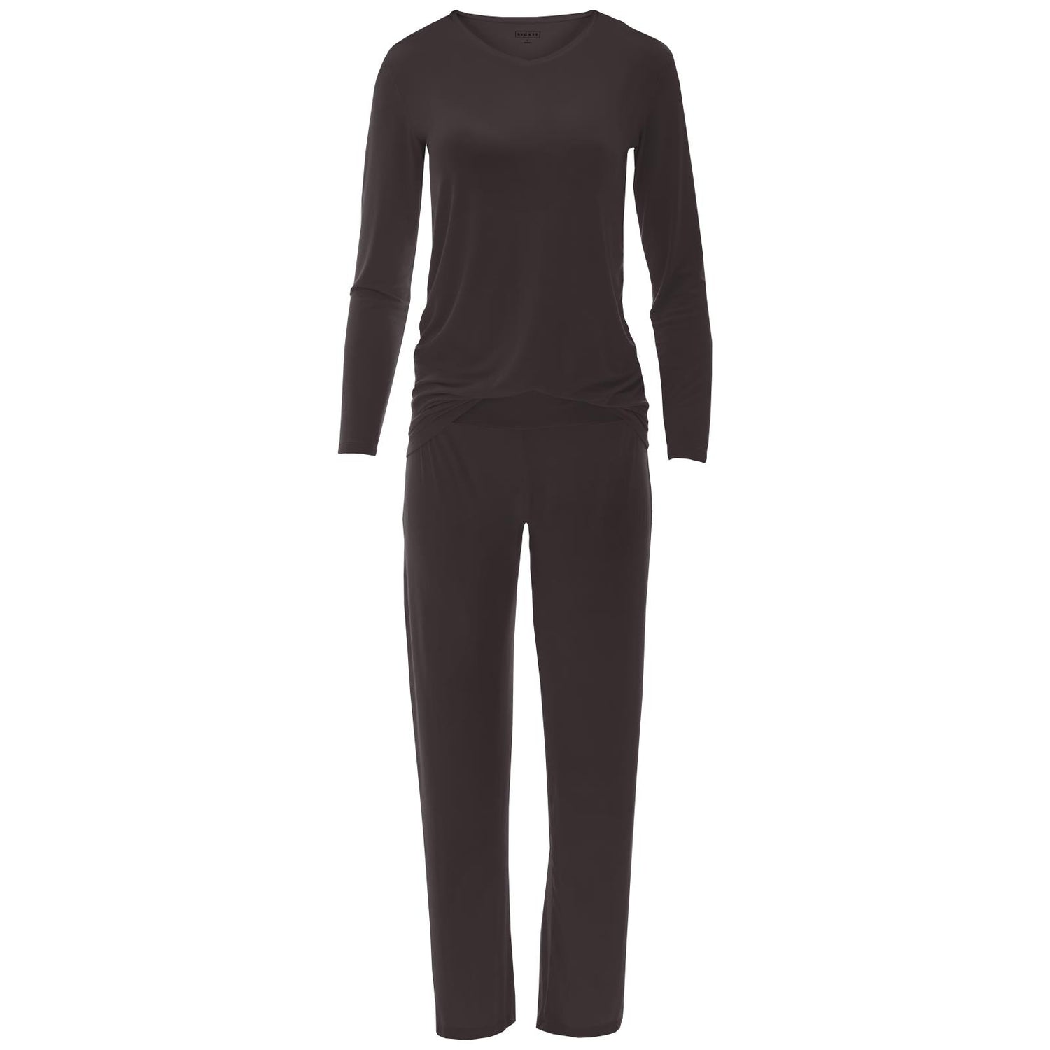 Women's Long Sleeve V-Neck Relaxed Tee & Pajama Pants Set in Midnight