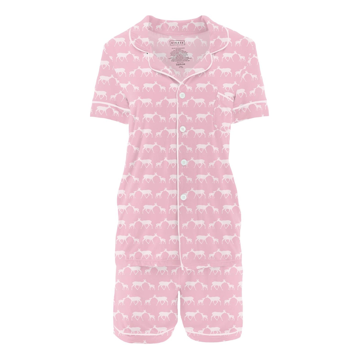 Women's Print Short Sleeve Collared Pajama Set with Shorts in Cake Pop Doe & Fawn (322226)