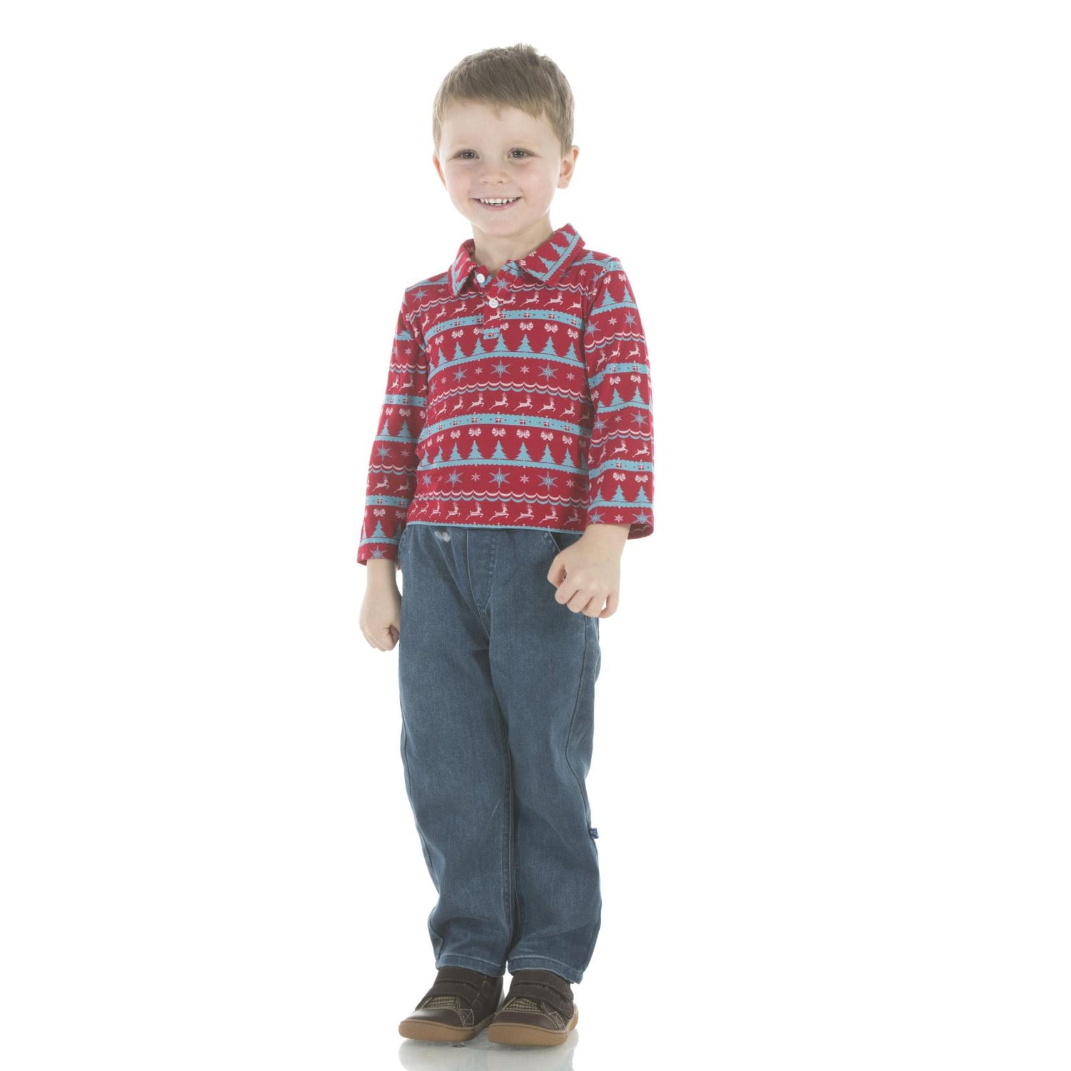 Print Long Sleeve Polo in Nordic Print